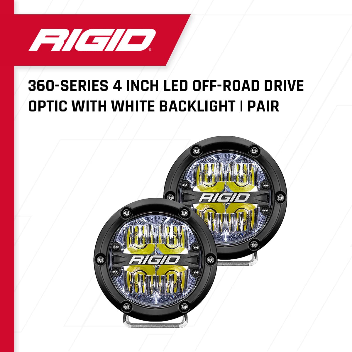 Rigid Industries 36117 360-Series Led Off-Road Light 4 In Drive Beam For Moderate Speed 20-50 Mph Plus White Backlight Pair