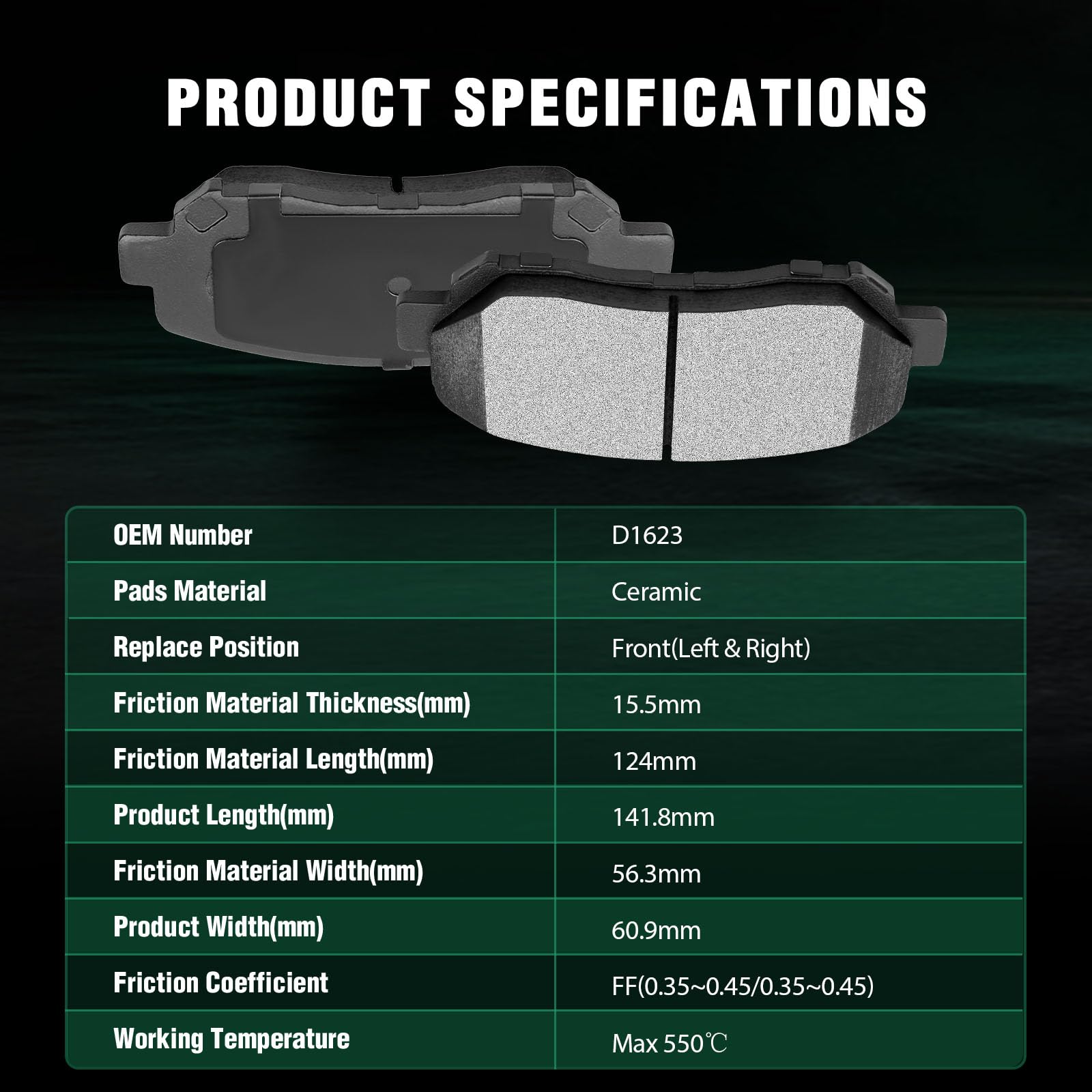 Automuto 8Pcs Front & Rear Ceramic Disc Brake Pads Set D1647 D1623 For Dodge Dart 2013-2016