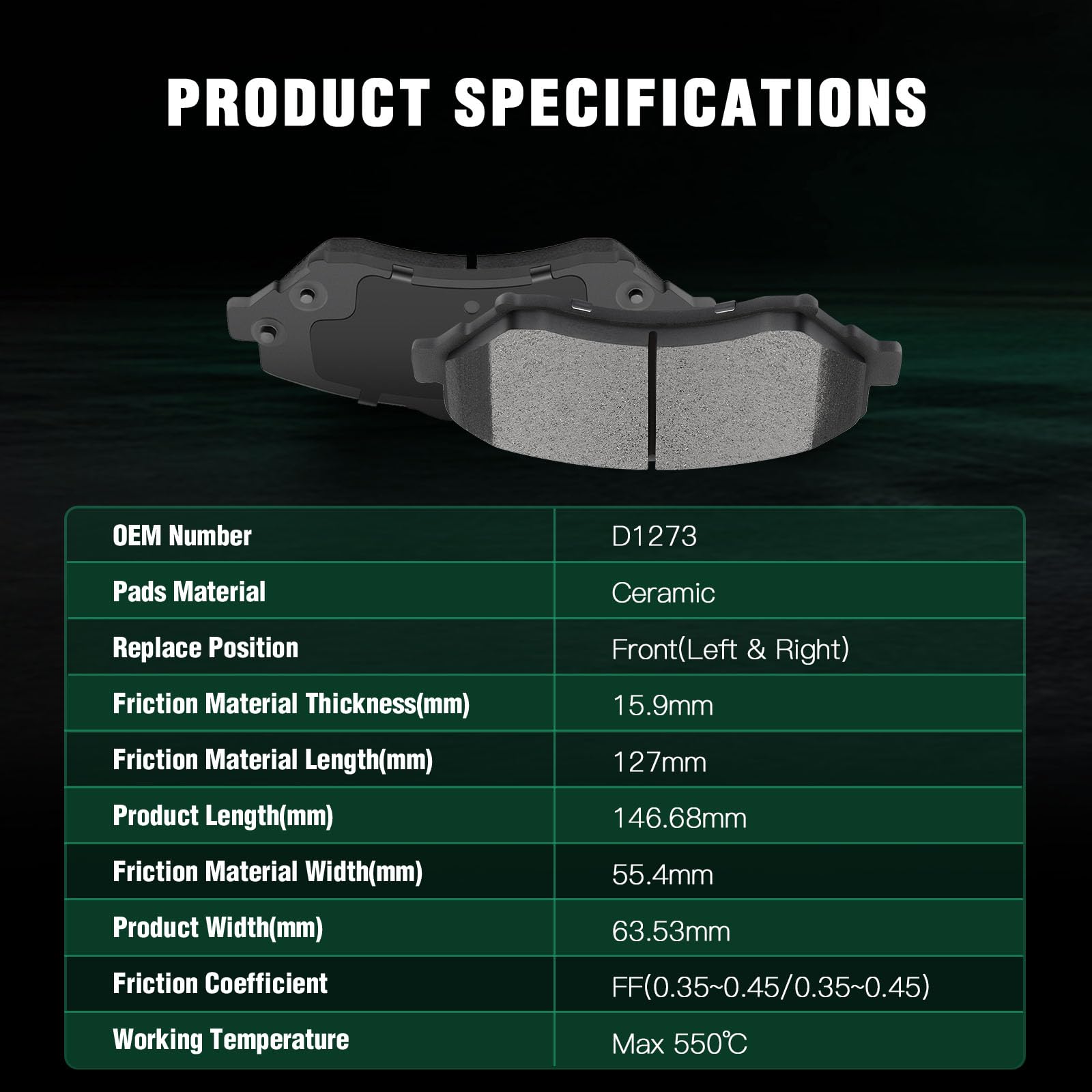 Automuto 4Pcs Front Ceramic Disc Brake Pads Set D1273 For Chrysler Town & Country For Dodge Grand Caravan Journey Nitro For Jeep