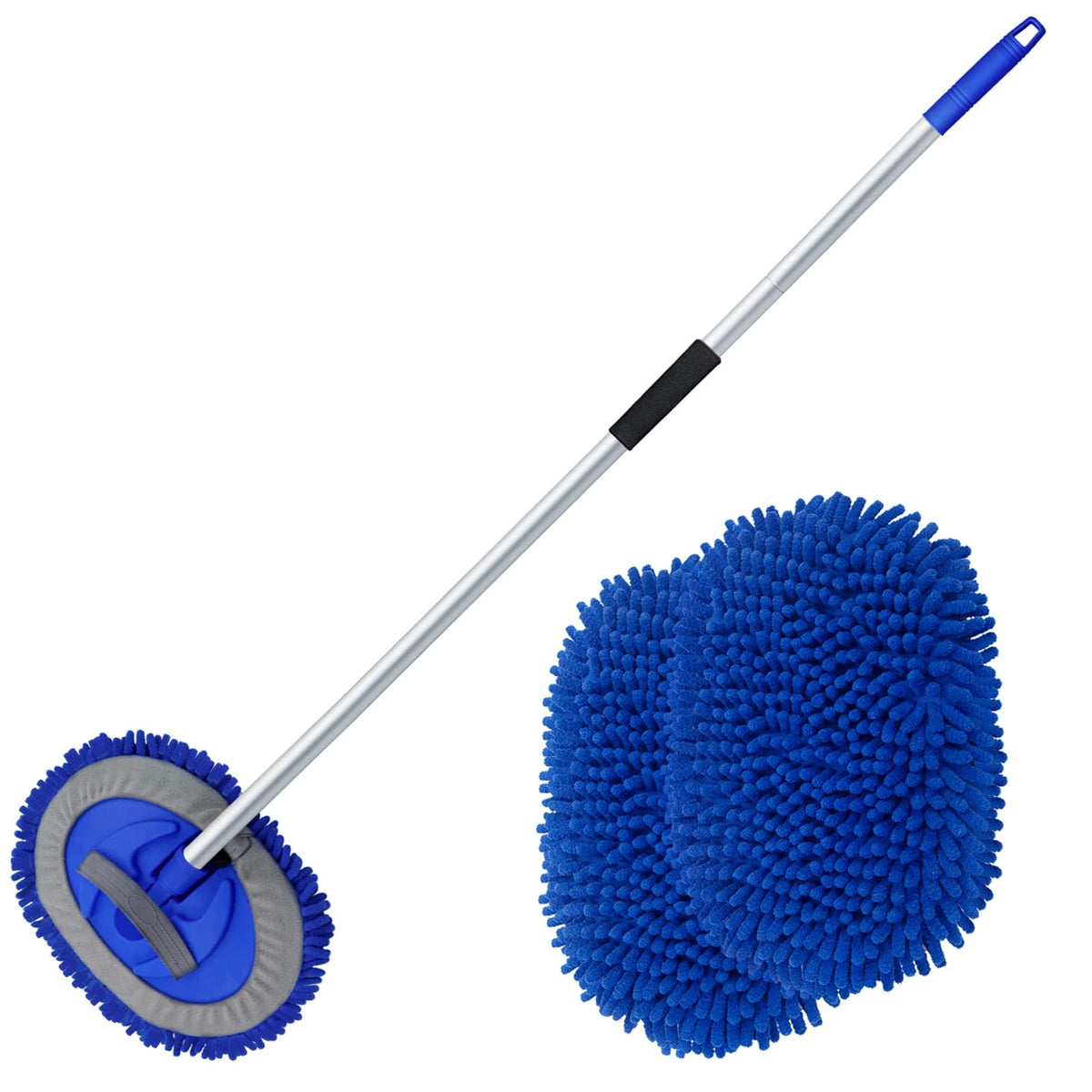 Anngrowy 62'' Microfiber Car Wash Brush With Long Handle Car Washing Mop Kit Mitt Sponge Car Cleaning Supplies Kit Duster Rv Was
