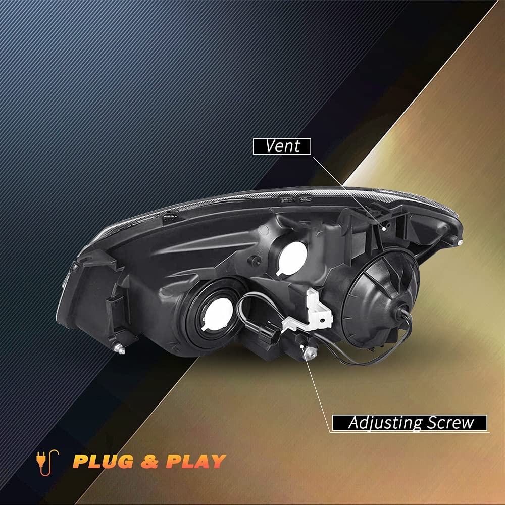 Tusdar Headlight Assembly Set For 2005/2006 Nissan Altima 4-Door Sedan Halogen Headlamp Driver And Passenger Side (Black Housing With Amber Reflector)