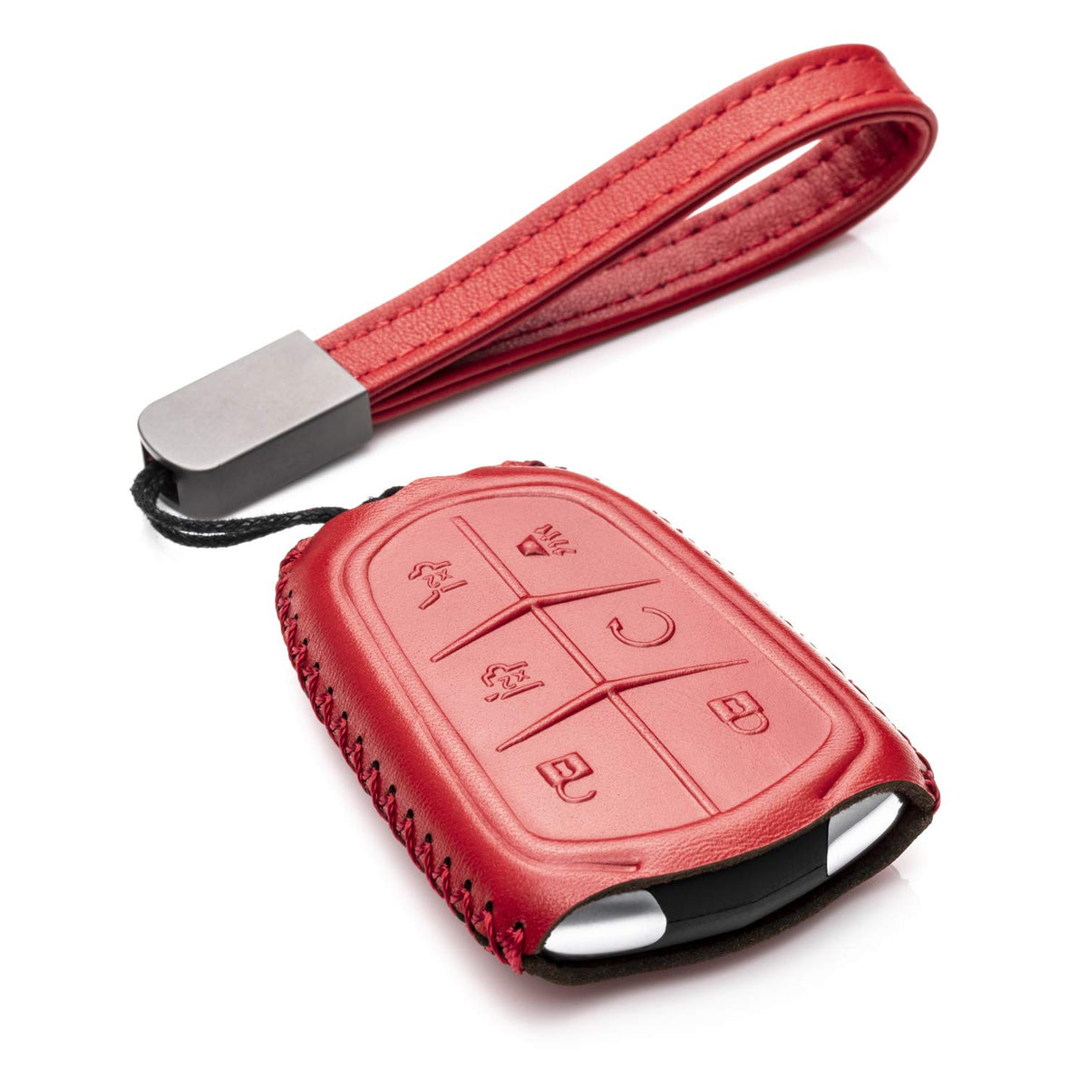 Vitodeco Genuine Leather Smart Key Fob Case Compatible For Cadillac Xt4, Cadillac Xt5, Cadillac Xt6 2019 - 2023 (6-Button, Red)