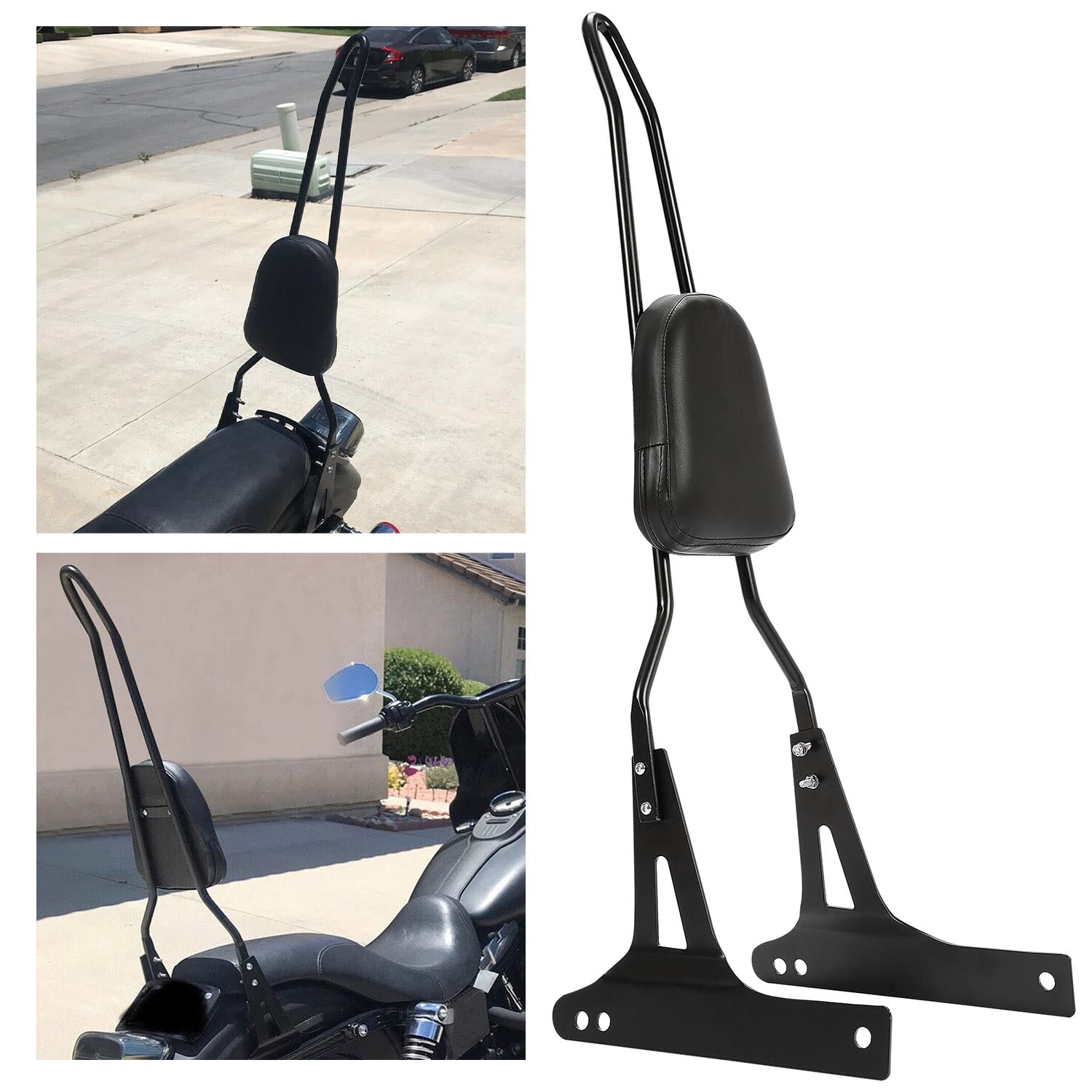 Ecotric Detachable Black Backrest Sissy Bar Compatible With 2006-Up Harley Davidson Dyna Street Bob Fxdb Efi Fxdbi Super Glide Fxd Custom Fxdc