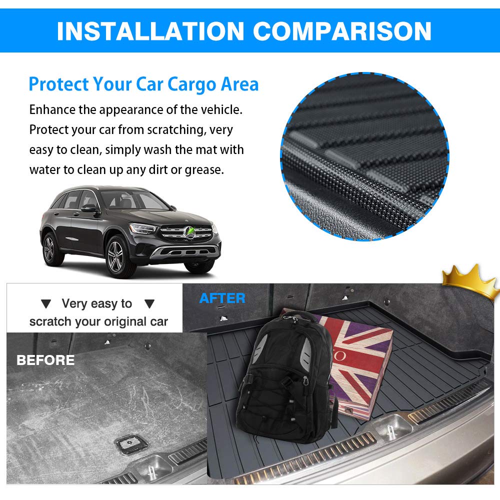 Powerty Trunk Mat For 2016-2022 Mercedes-Benz Glc250 Glc300 Glc350 Glc43 Amg Glc Class Accessories Cargo Mats Tpe All Weather Ca