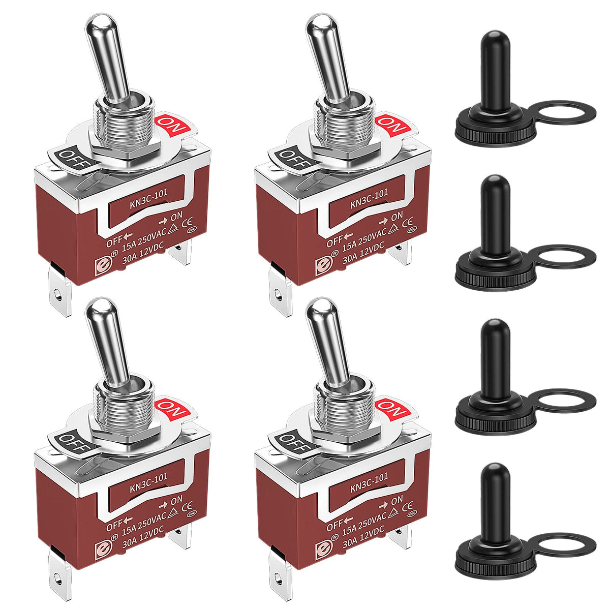 RVBOATPAT Marine Toggle Switch 12V Boat Automotive Car Spst 2 Pin Waterproof On Off Toggle Switch with Boot Cover 30A 12 Volt 12