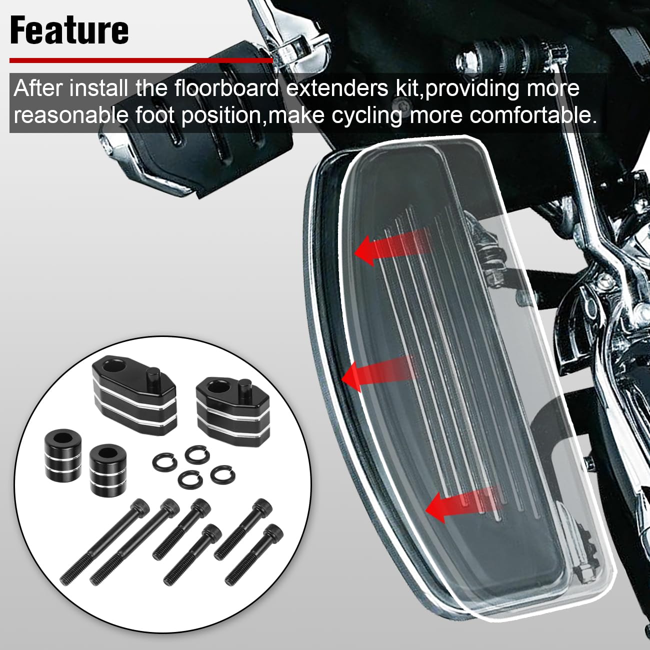 Aufer Driver Floorboard Outward Extension Driver Floorboard 1'' Spacer Extenders Kit Compatible With For 2009-2023 Touring Elect