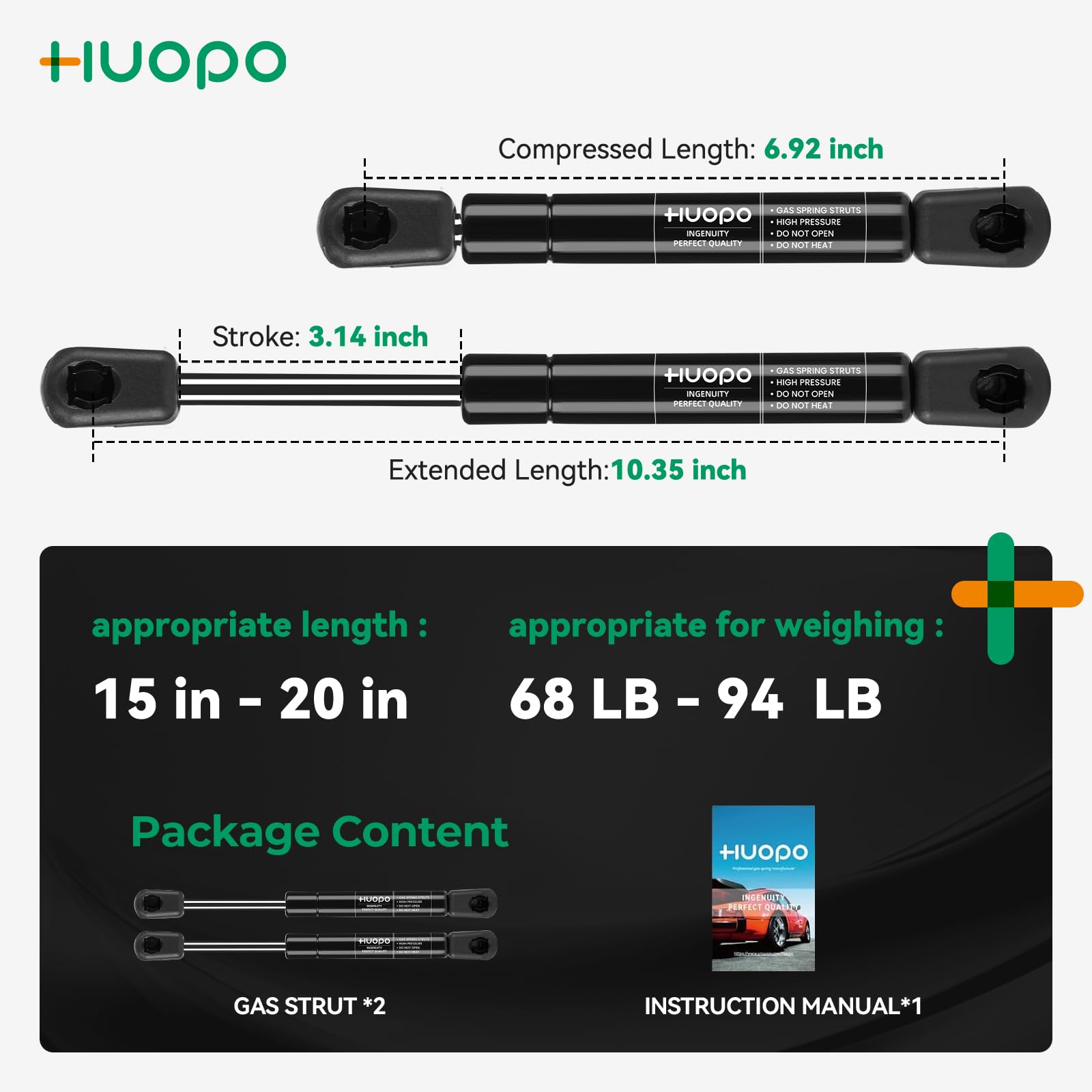 Huopo Sg414012 10 Inch 85Lb/378N Gas Struts Springs Shocks Lift Support For Truck Toolboox Lid Rv Overhead Cabinet Door Pickup T