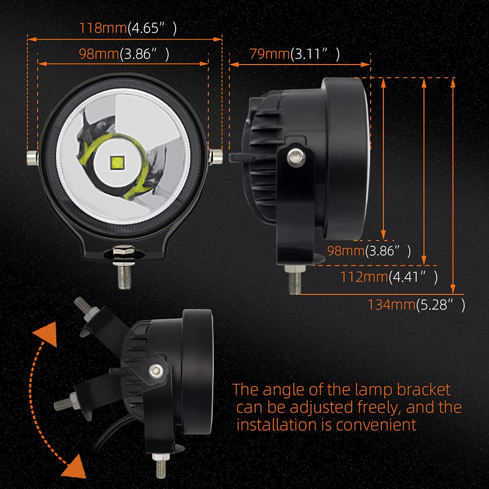 Szdystar Led Round Driving Fog Lights, 2Pcs, 4 Inch Super Bright Led Pods, Work Auxiliary Lights, Ditch Lights, Fit For Atv Utv