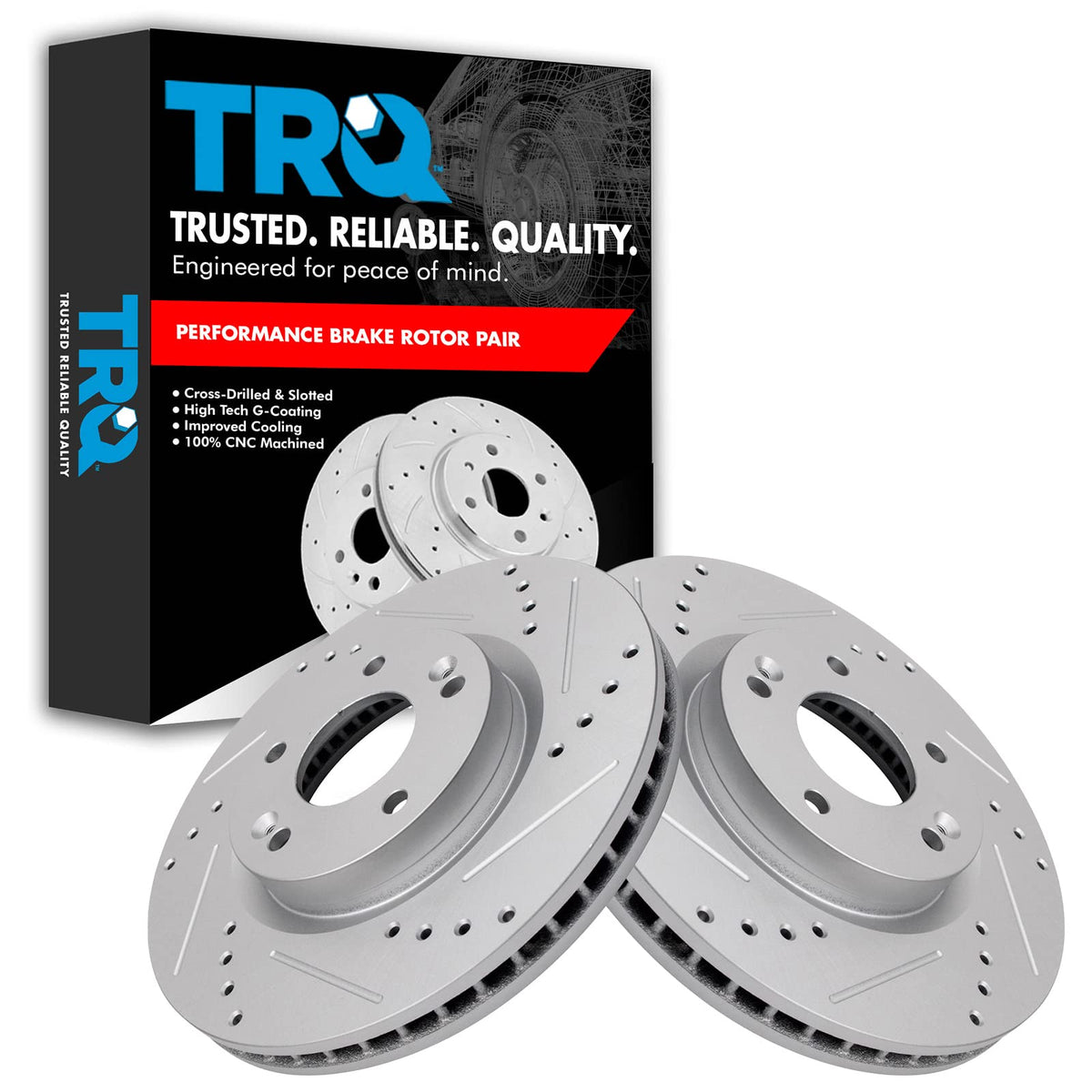 Trq Front Performance Brake Rotors Set Premium G-Coated Cross Drilled & Slotted Compatible With 20067-2016 Hyundai Santa Fe