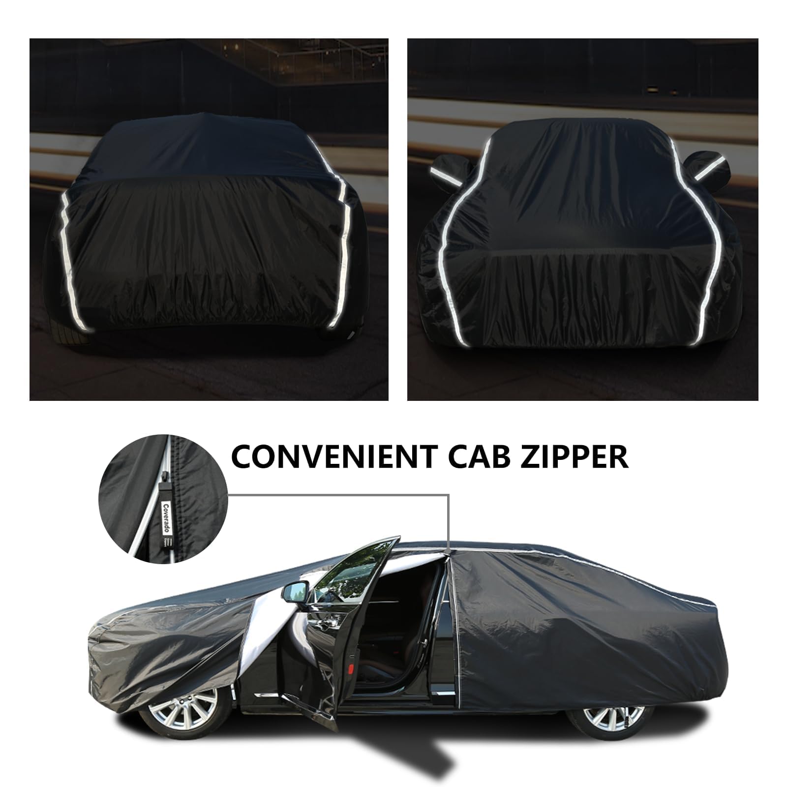 Tecoom Car Cover Waterproof All Weather, Car Covers For Automobiles With Zipper Door, Cotton Backing Car Cover, Windproof Sun Uv