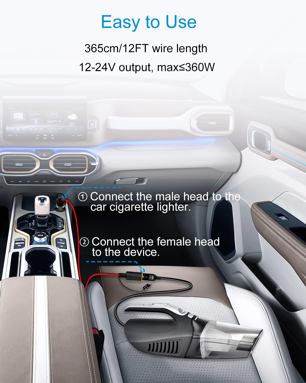 Alitove 12Awg Cigarette Lighter Extension Cord 12Ft 30A 360W Max. Heavy Duty Power Cable Male Plug To Female Socket For 12V 24V