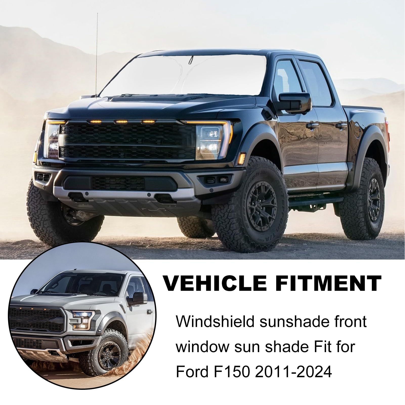 For F150 Sunshade Windshield Sun Shade For Ford F150 2015-2024 F250 F350 F450 Windshield Cover Super Crew Cab, Platinum, Xl Rapt