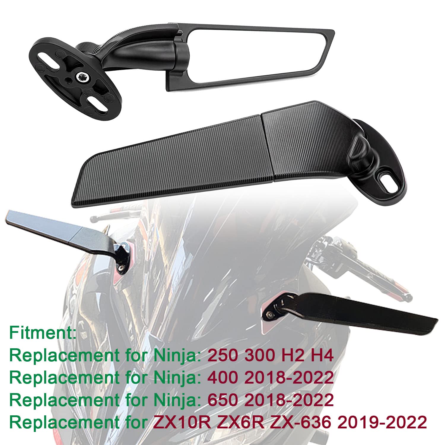 Modified Motorcycle Rearview Mirror,1 Pair Adjustable Rotating Side Mirrors,Wide Viewing Angle Wing Rearview Mirrors For Ninja 300 400 650 Zx6R Cbr1000Rr