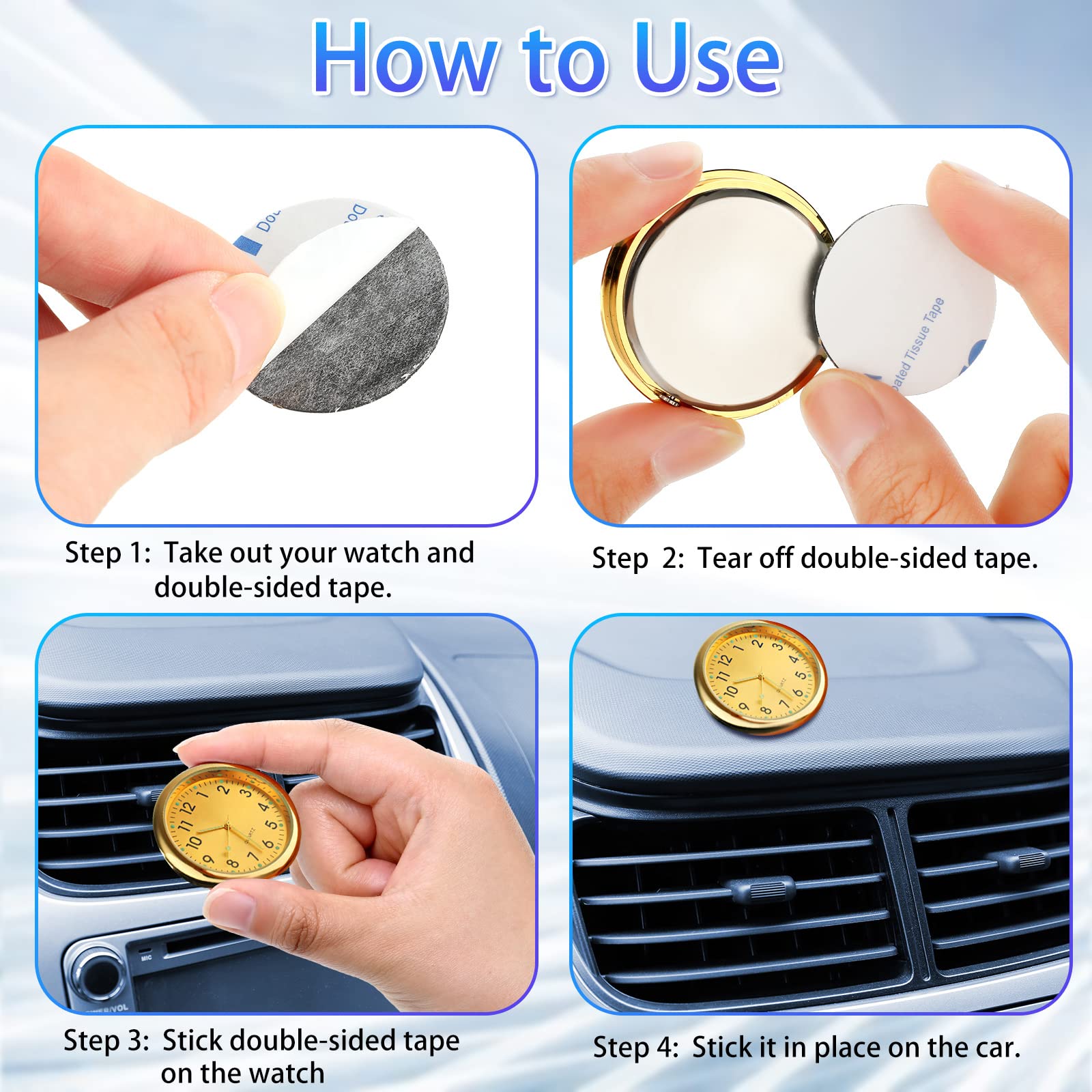 Frienda 2 Pieces Stick on Dashboard Car Clock Mini Tiny Small Luminous Car Vent Clocks Watch for Dashboard Boat Bike Home (Black