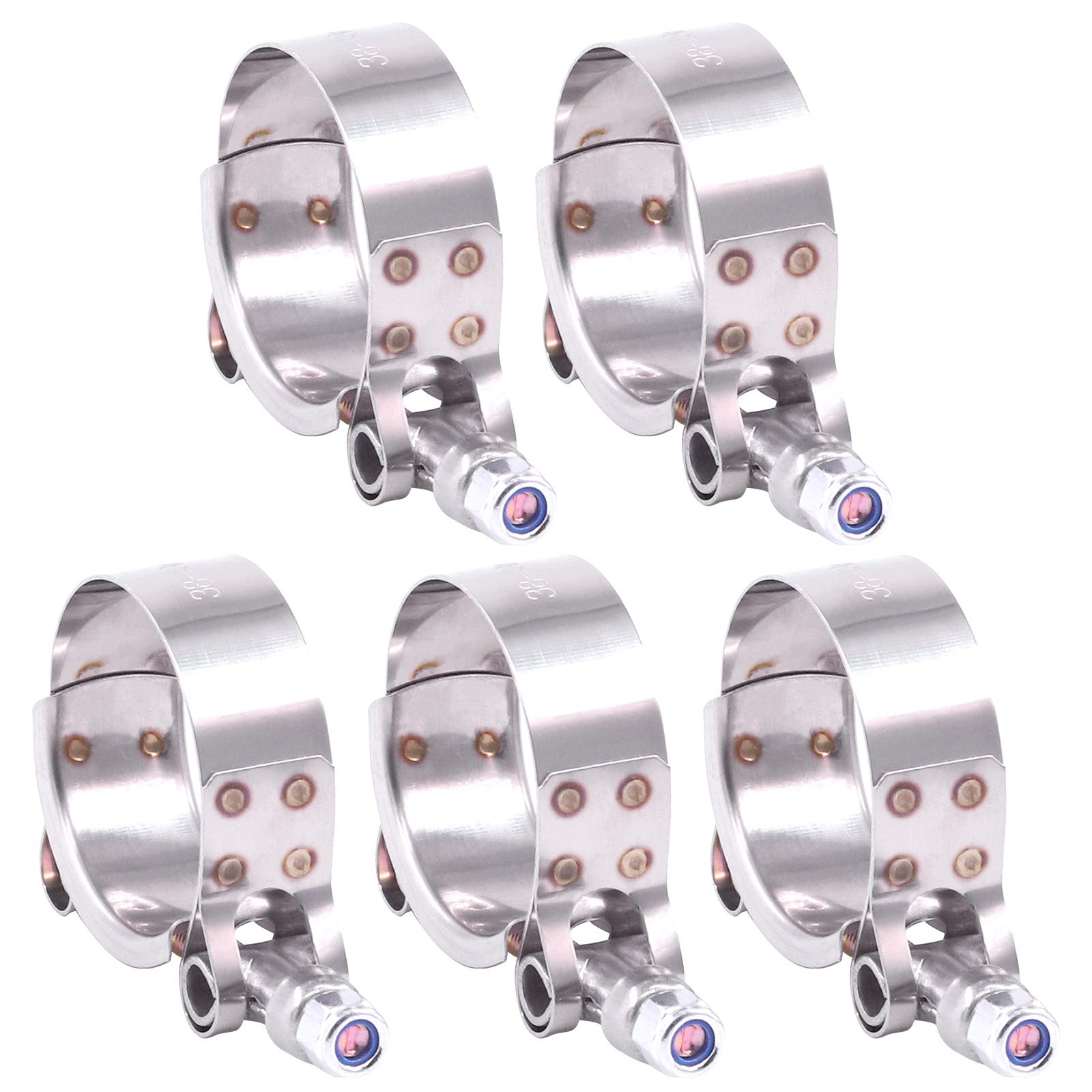 Hilitchi 5Pcs Stainless Steel T-Bolt Clamps With Rounded Band Edges Heavy Duty Turbo Intake Intercooler Clamp (38-43Mm) For 1 3/