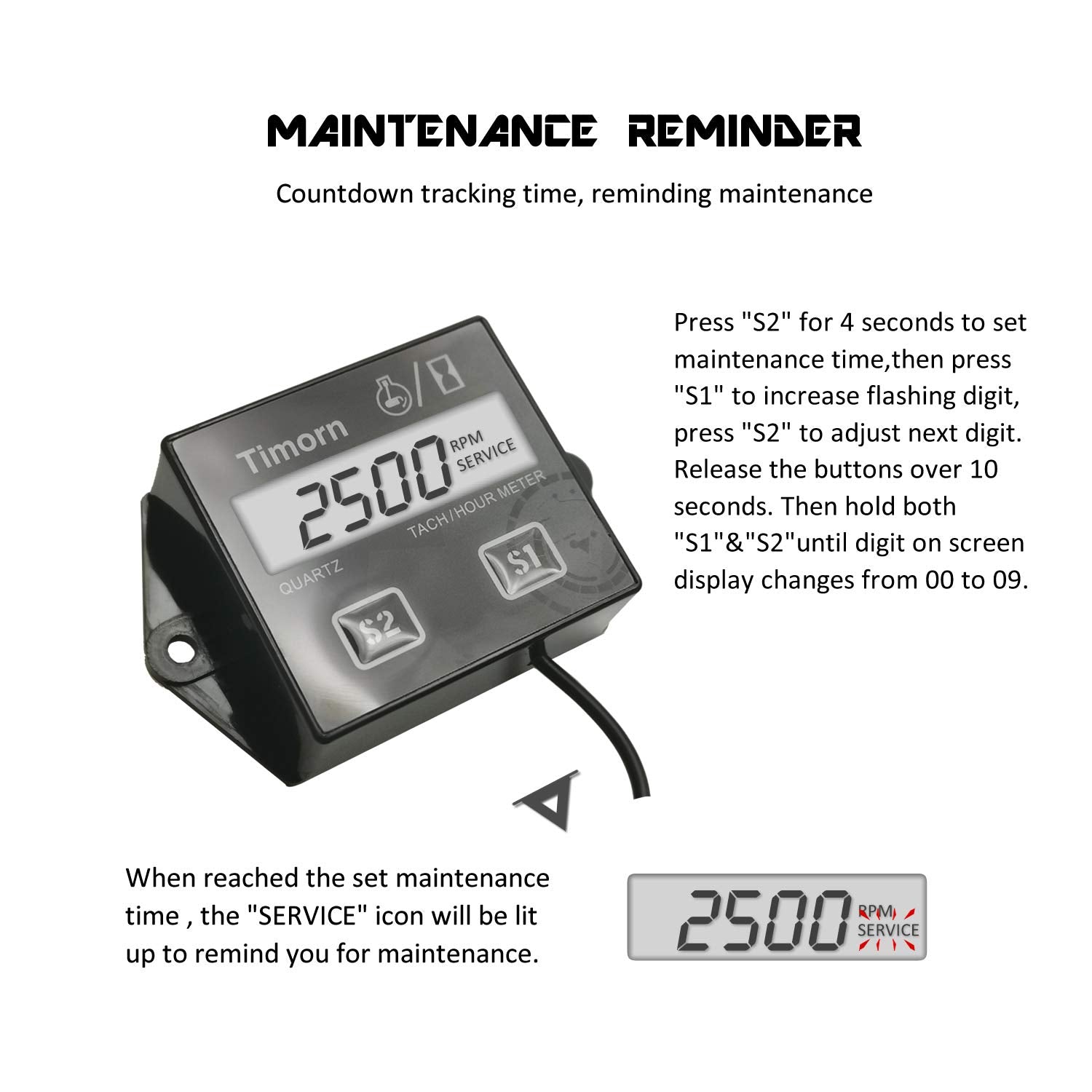 Tachometer for Small Engine,Inductive Hour Meter for 2 Stroke & 4 Stroke Small Engine, Timorn Replaceable Battery Waterproof Tac