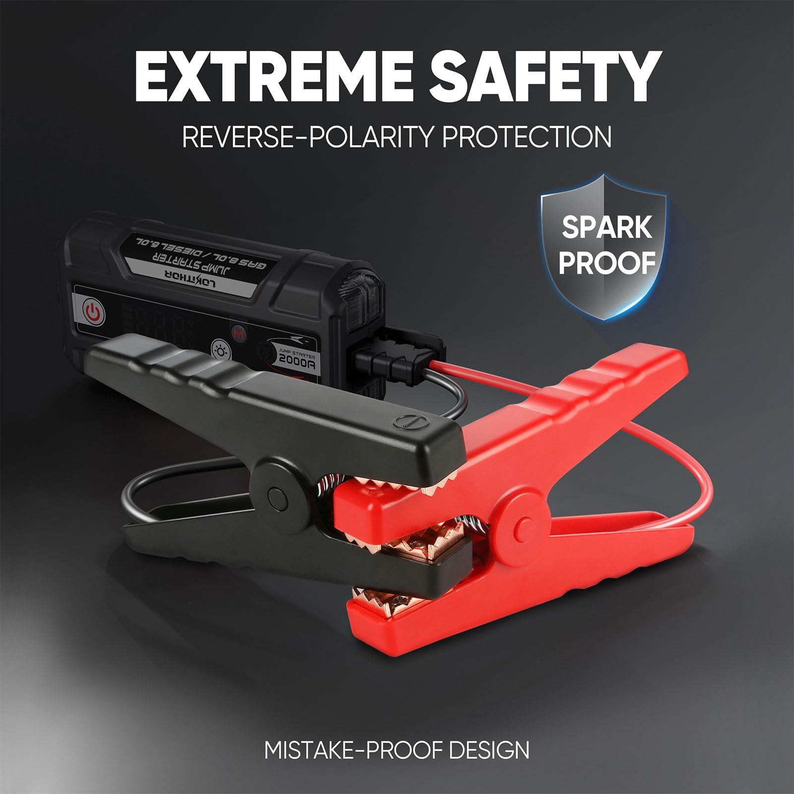 LOKITHOR J400 2000A 12V Portable Lithium Jump Starter, Car Battery Booster Pack, USB-C Powerbank Charger, and Jumper Cables for