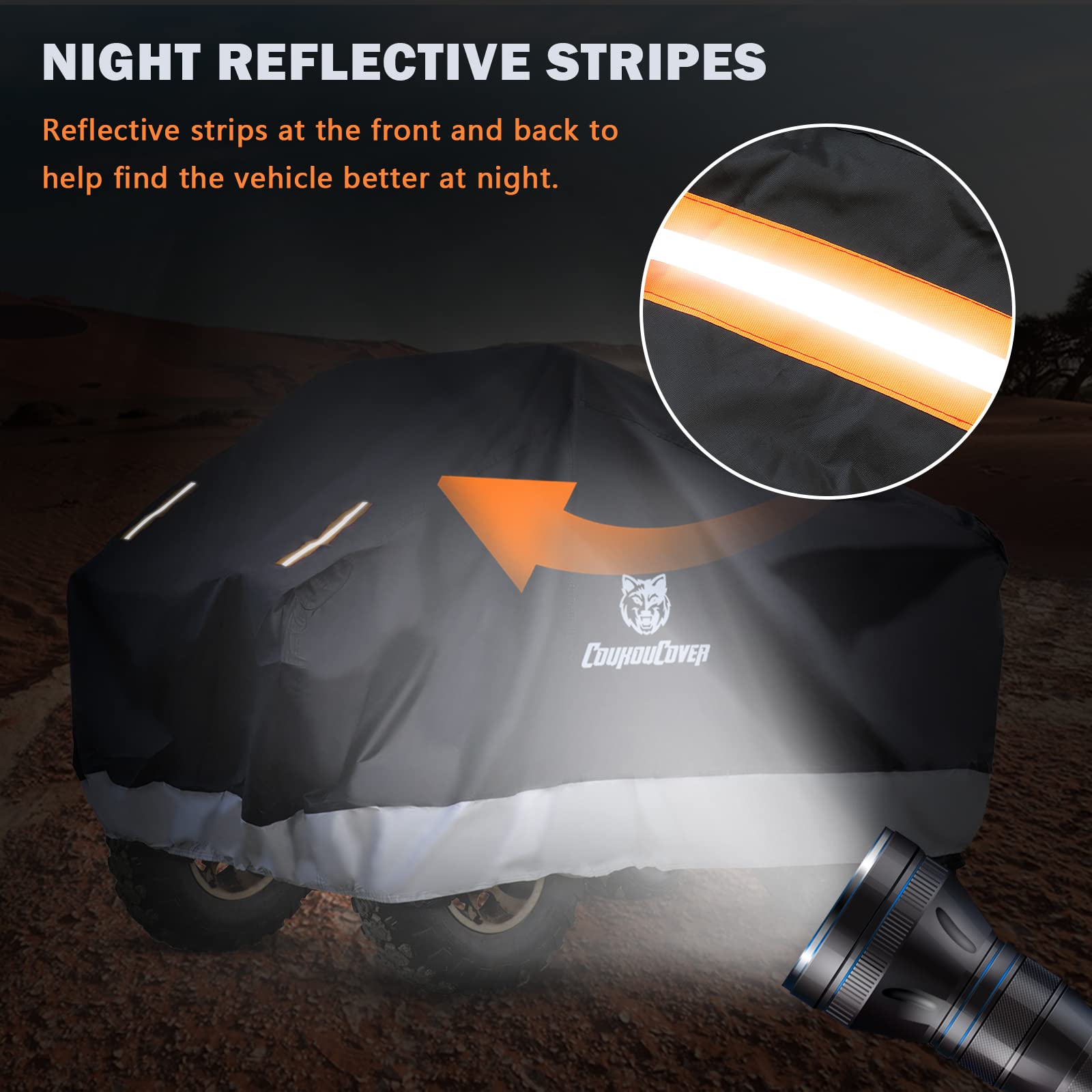 CoukouCover ATV Cover, Waterproof Outdoor Heavy Duty 4 Wheel Cover All Weather Outdoor Storage Quad Cover with Reflective Stripe
