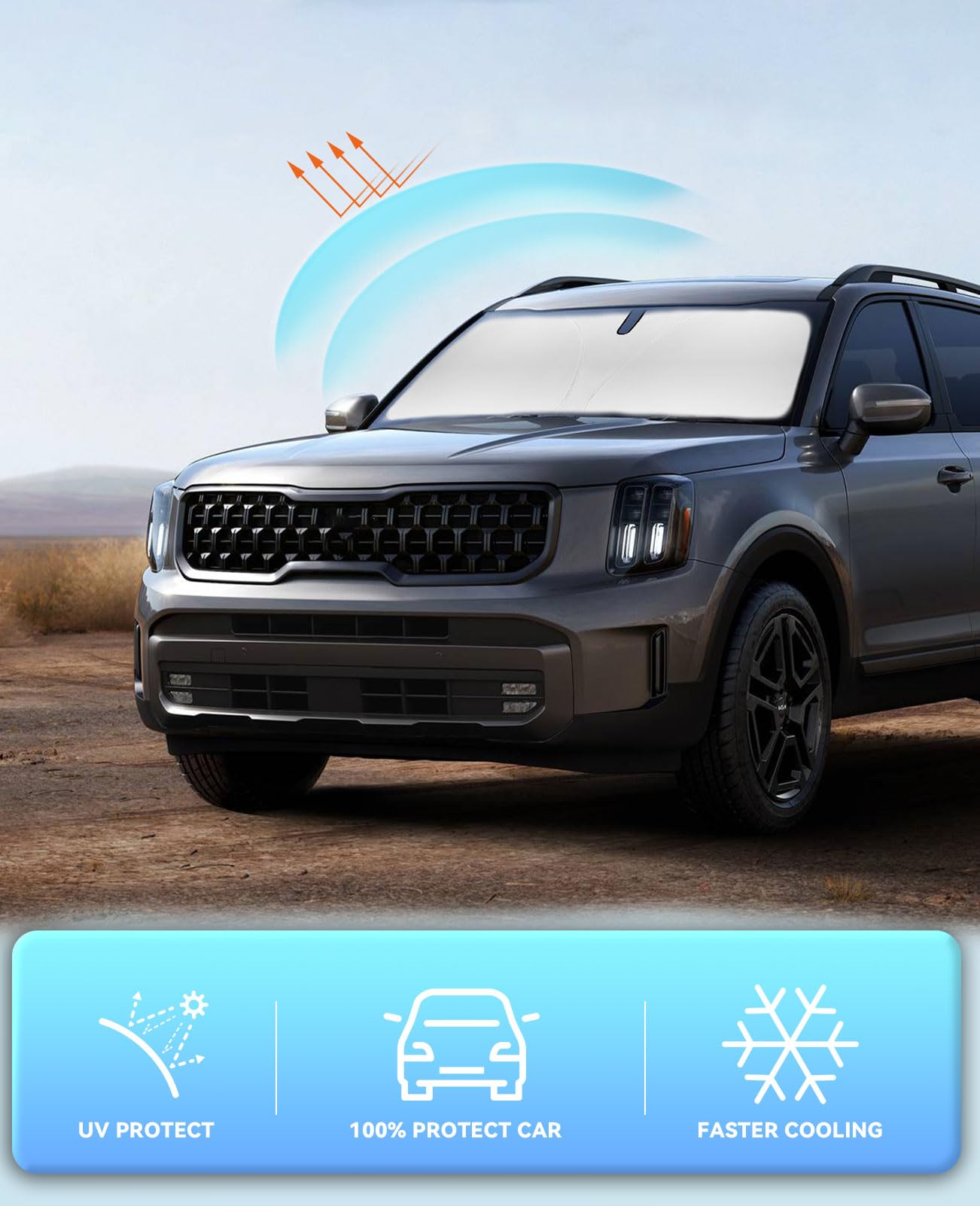 Slogento Car Sun Shade Windshield Sunshade For Kia Telluride 2020-2023 2024 2025 Front Window Sun Shields Custom Fit Telluride S