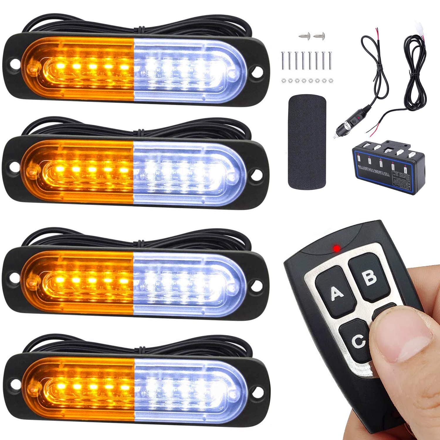 Ease2U E Led Strobe Lights For Trucks Vehicles Suvs,12-24V 4Pcs Emergency Warning Caution Hazard Construction Slim Sync Feature