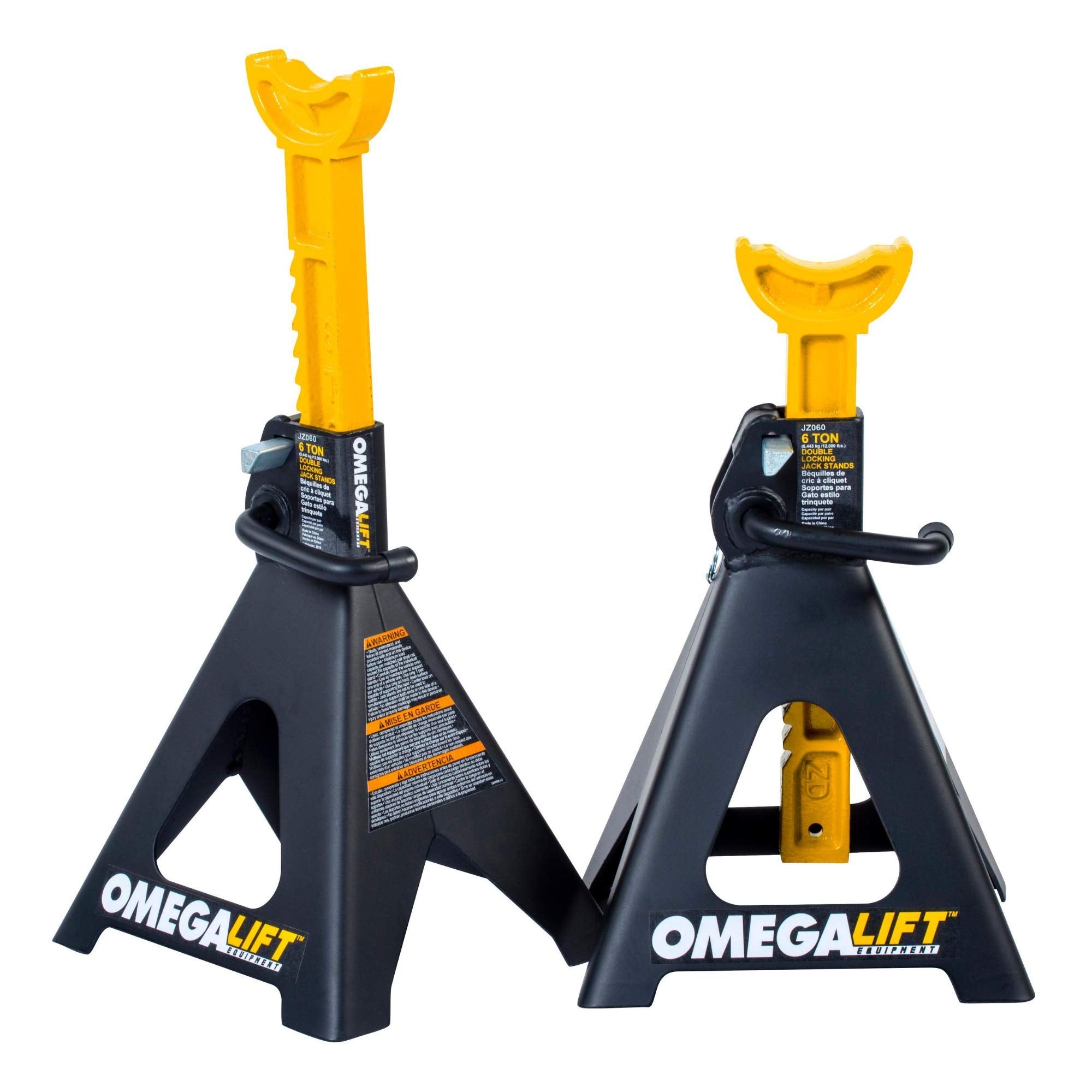 Omega Lift Heavy Duty 6 Ton Jack Stands Pair - Double Locking Pins - Handle Lock and Mobility Pin for Auto Repair Shop with Extr