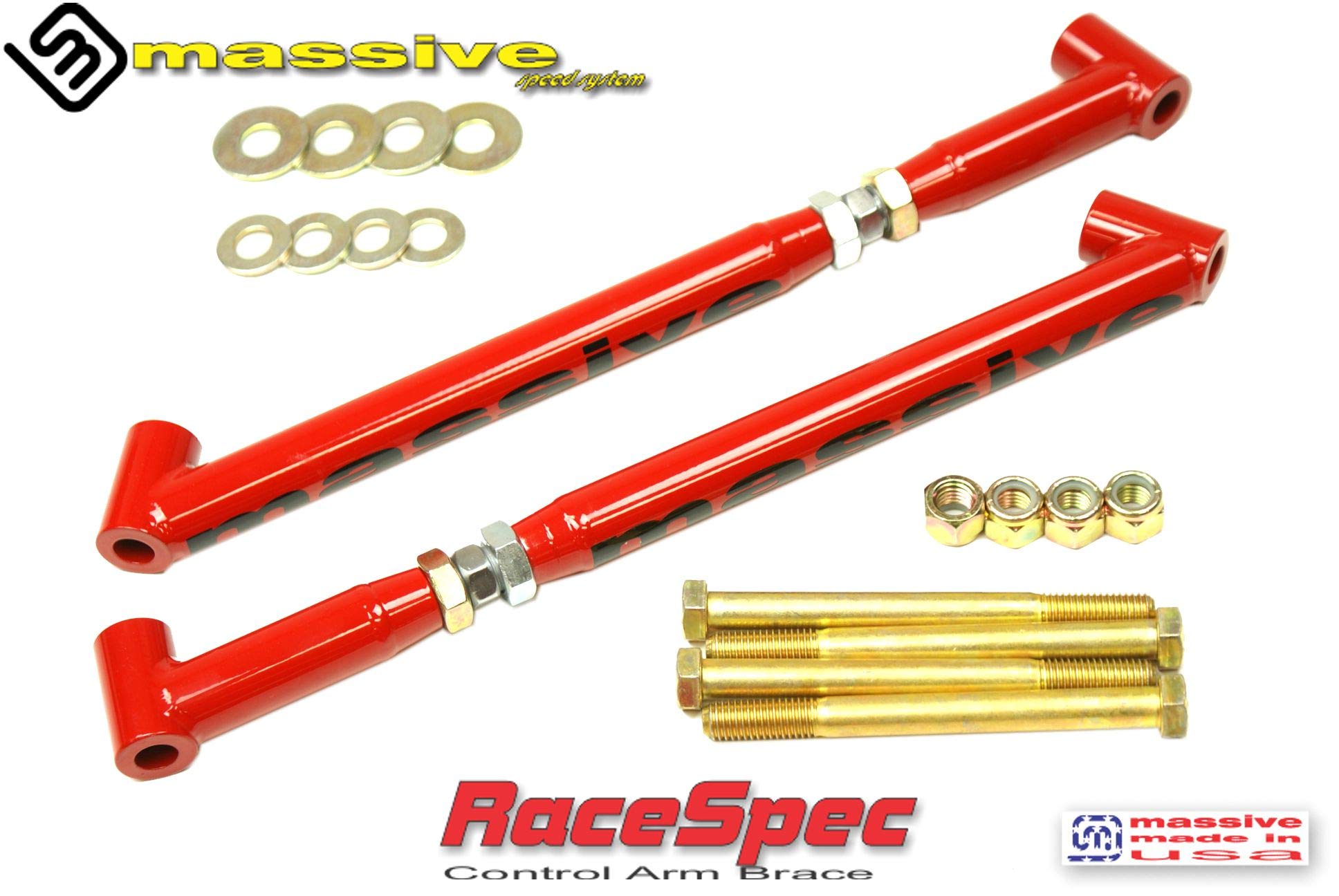 Made In Usa Mirror Red Competition Series Upper Lower Control Arm Kit With Brace Compatible With 64-67 Gm A Body Gs 350 455 Skylark Chevelle El Camino Monte Carlo Cutlass 442 Le Mans Gto