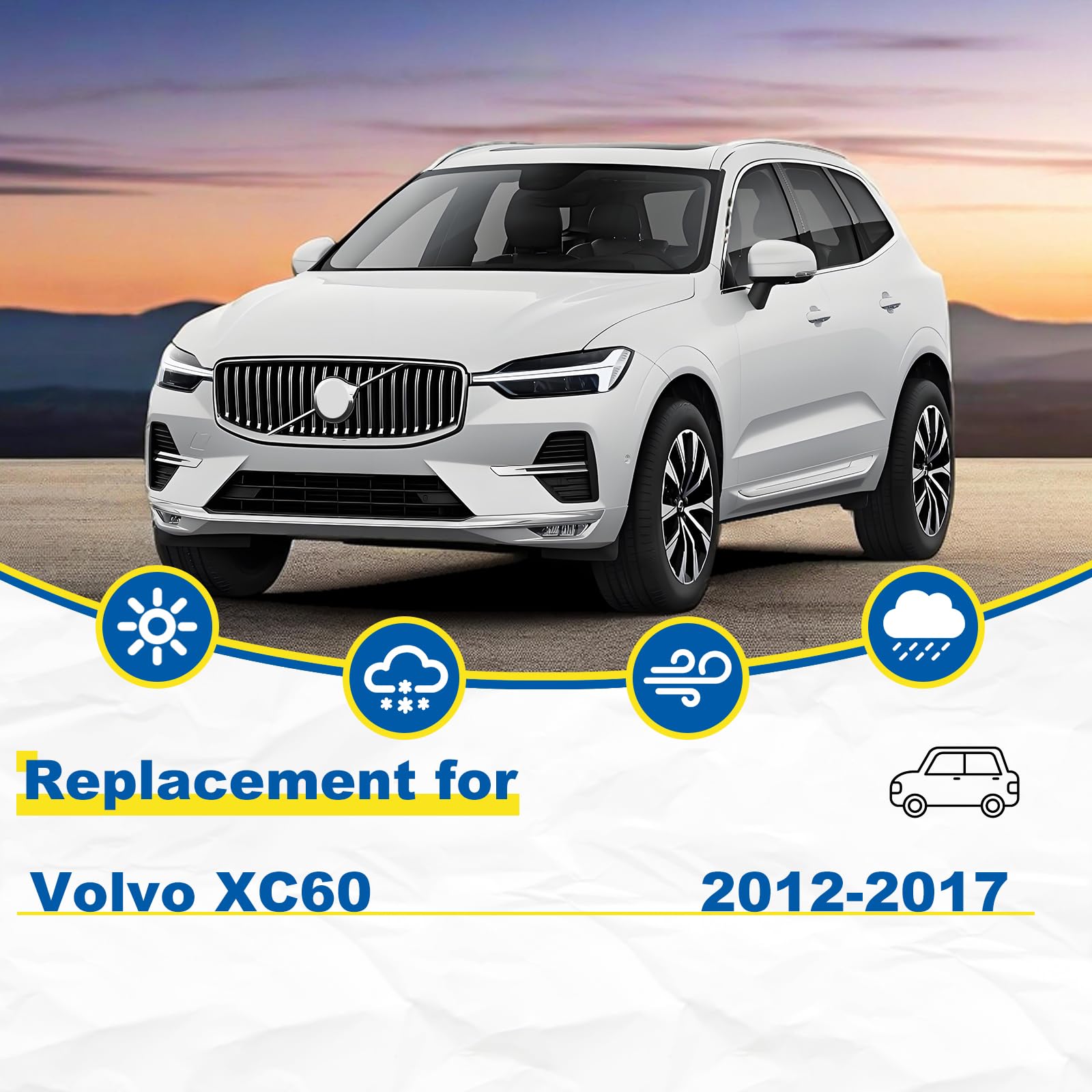 Hrsno 26''+20'' Windshield Wipers With 14'' Rear Wiper Blade Sets Automotive Replacement For Volvo Xc60 2012-2017,Easy For Insta