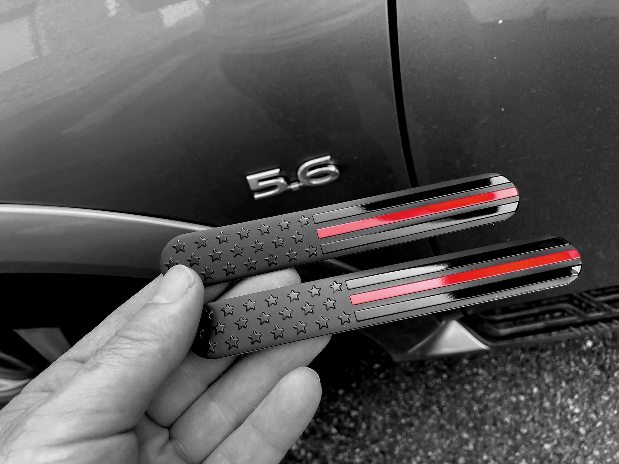 Everhitch Usa American Metal Flag Auto Fender Emblem For Cars Trucks 2-Pack (6X1, Black With Red Line)