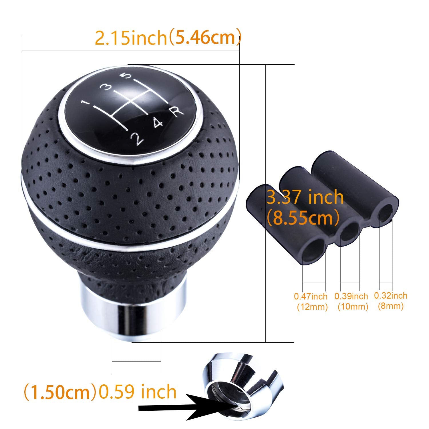 Arenbel 5 Speed Shifter Knobs Car Ball Shift Lever Stick Leather Gear Handle Replacement Fit Most Manual Vehicles, Black