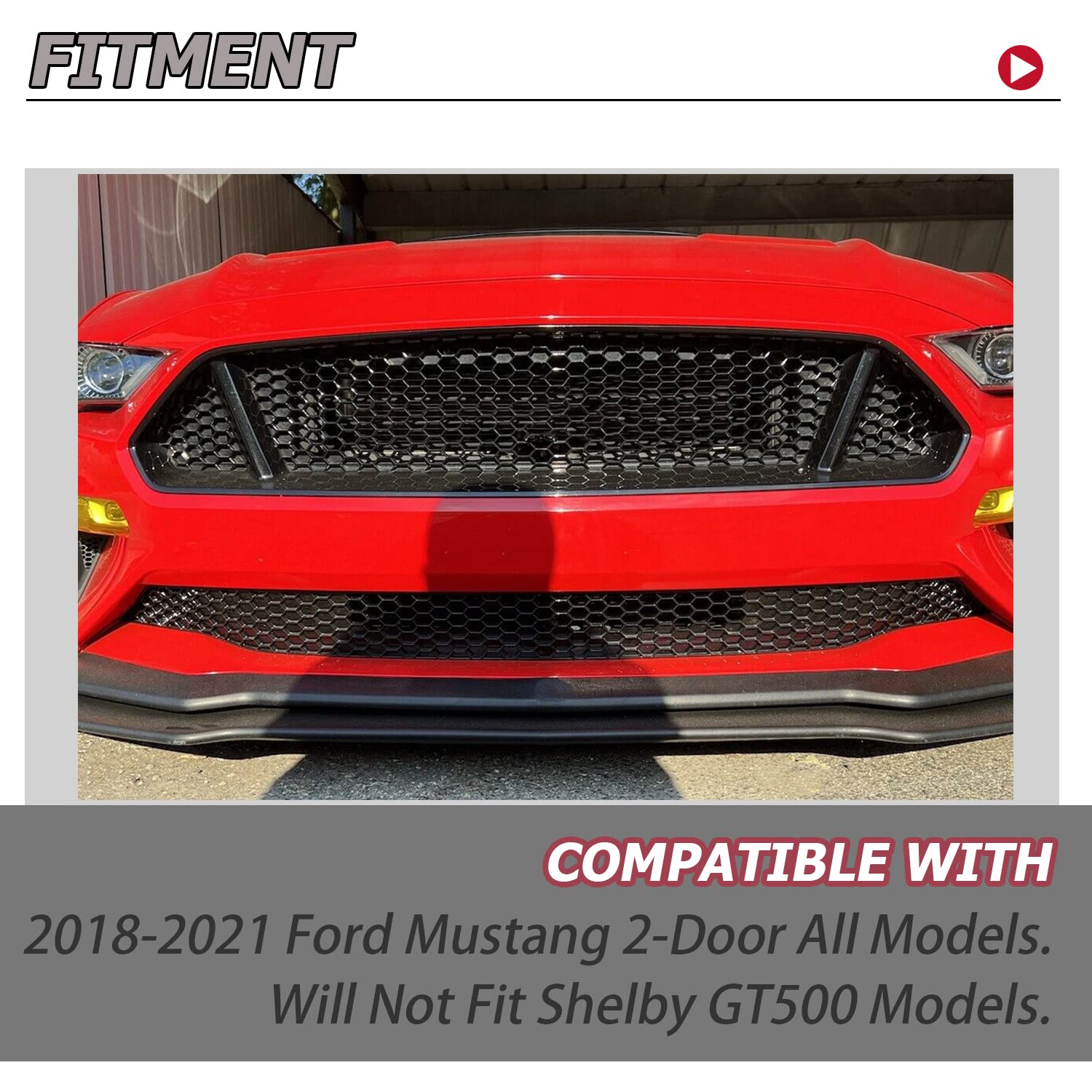 HECASA Front Lower Grille Compatible with 2018-2021 Ford Mustang 2-Door Bumper Lower Grill Hood Black Honeycomb Style