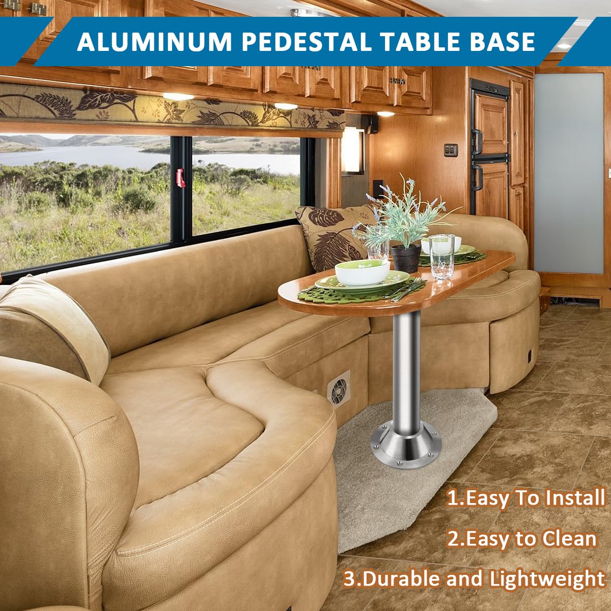 2-Pack RV Table Base Under Table Top and Bottom (Aluminum 6-Hole Design) Fits for RV Camper Travel Trailer Boat, Table Bracket T