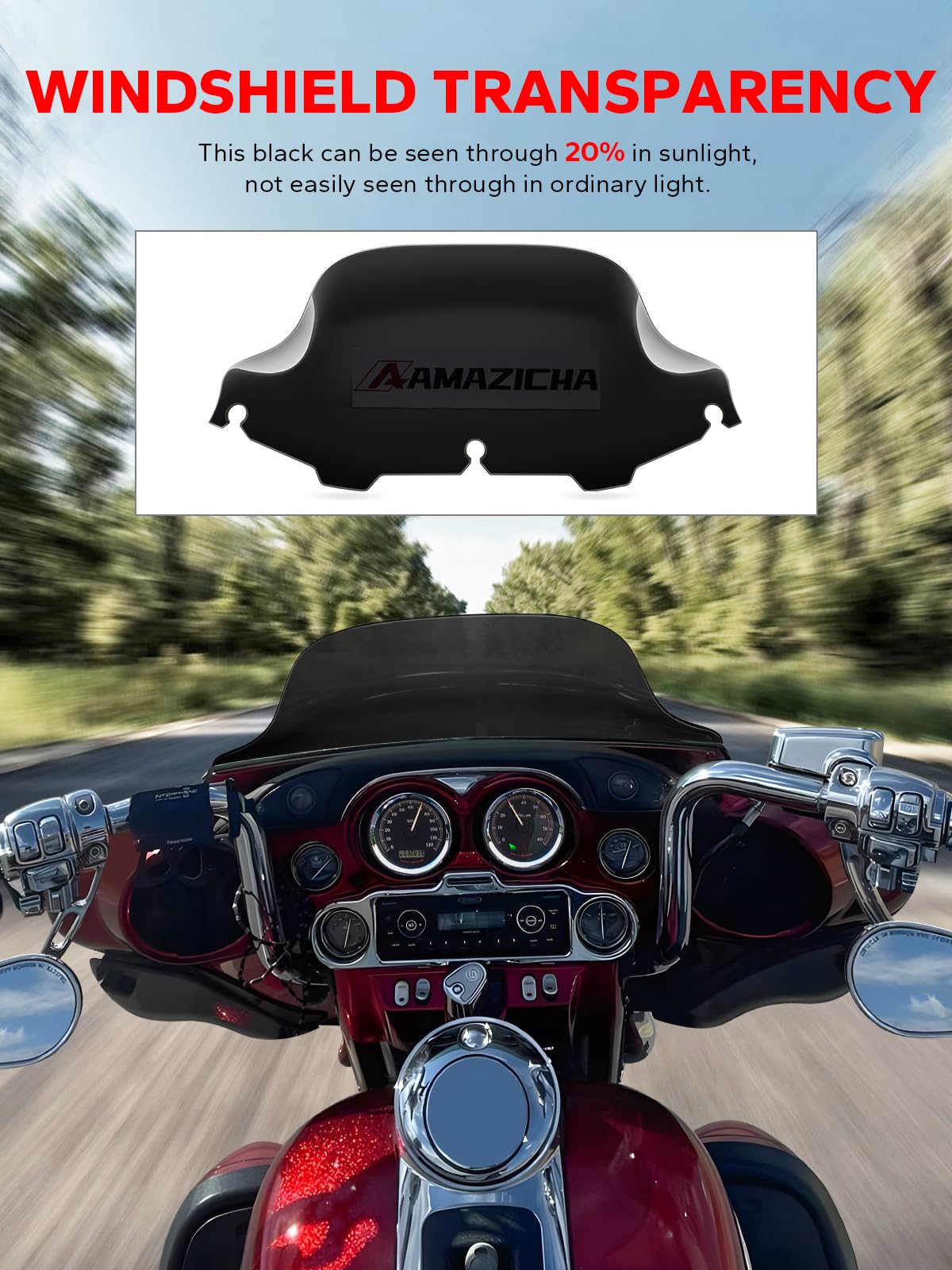 Amazicha Black 8 Wave Windshield Windscreen Compatible For 1996-2013 Harley Davidson Touring Street Glide/ Electra Glide/ Tri Glide Flht Flhx Flhtk Flhtc Flhtcu