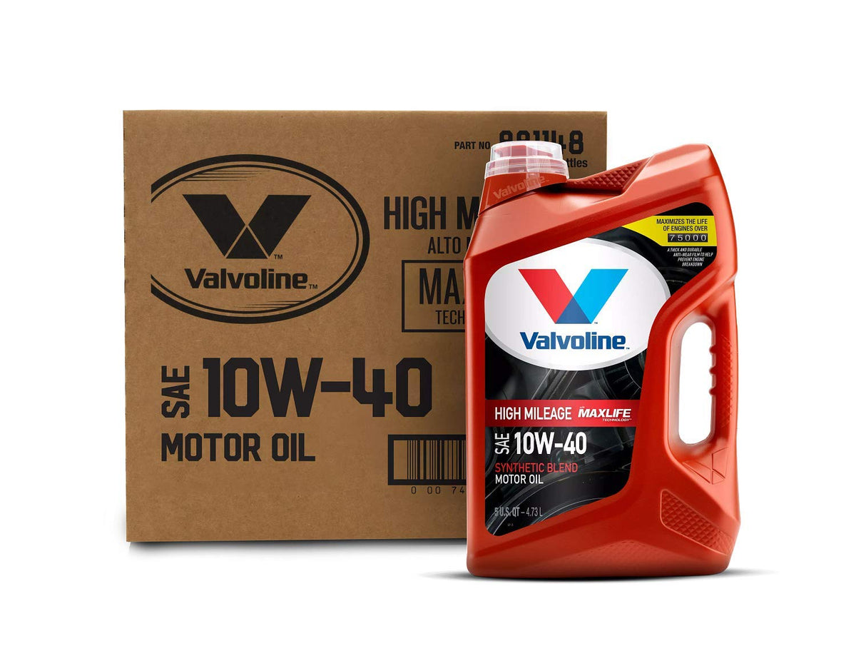 Valvoline High Mileage With Maxlife Technology Sae 10W-40 Synthetic Blend Motor Oil 5 Qt, Case Of 3 (Packaging May Vary)