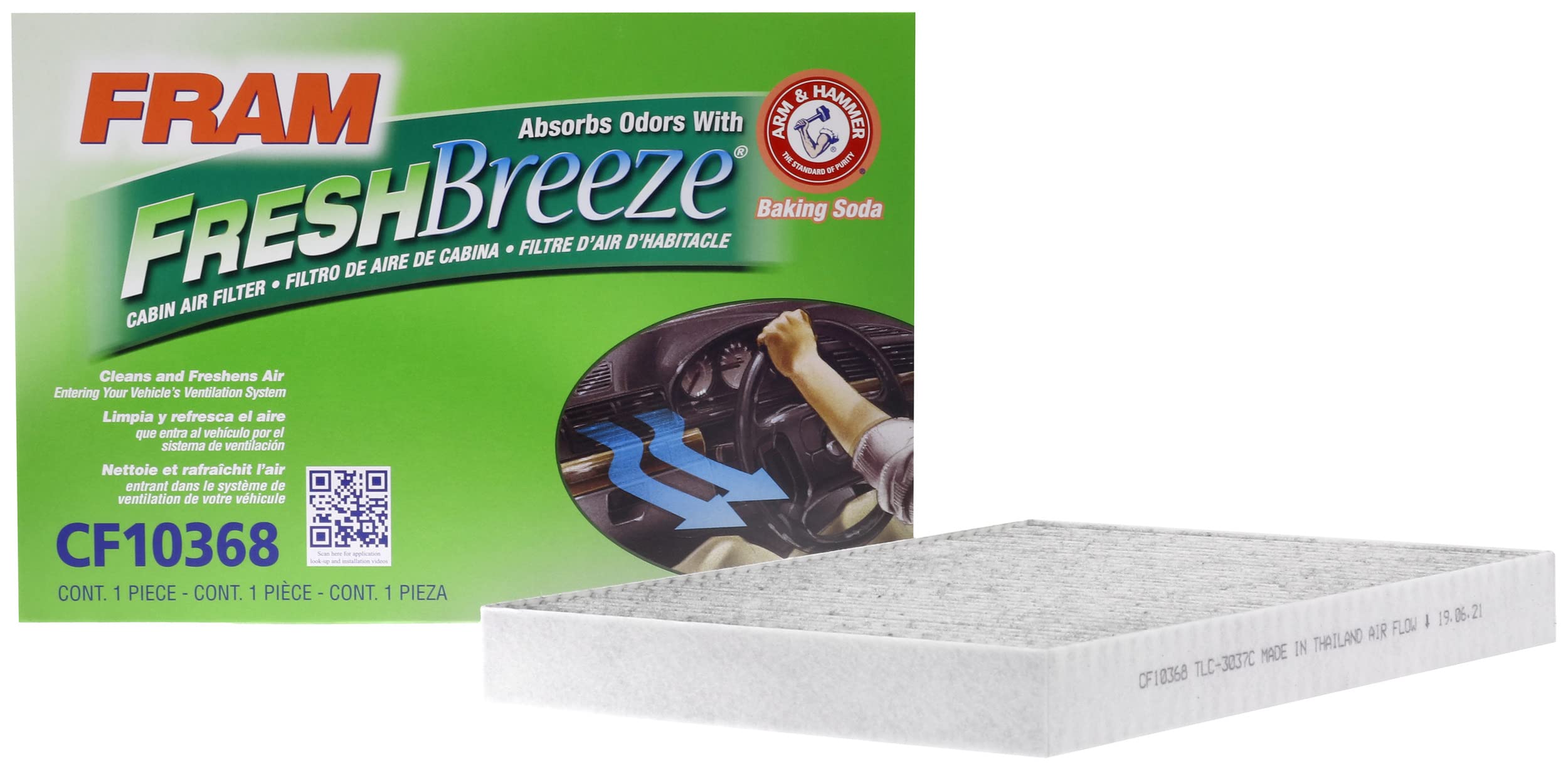 Fram Fresh Breeze Cabin Air Filter With Arm & Hammer Baking Soda, Cf10368 For Select Audi Vehicles , White