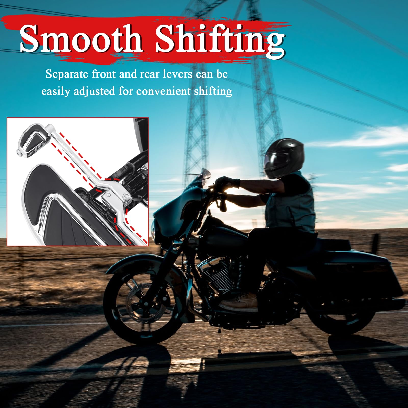 Wowtk Heel/Toe Shifter Levers W/Shift Pegs, Front And Rear Shifter Pegs For Harley '86-'17 Fl Softail, '88-Later Touring Cvo Roa