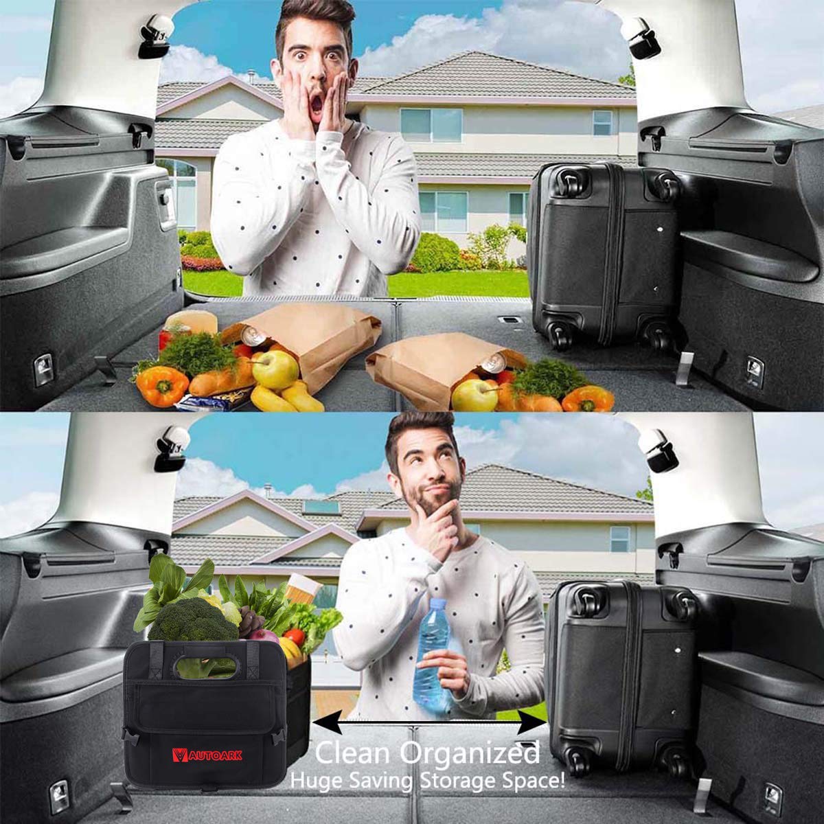 AUTOARK Multipurpose Car SUV Trunk Organizer with Removable Insulation Leakproof Cooler Bag,Durable Collapsible Adjustable Compa