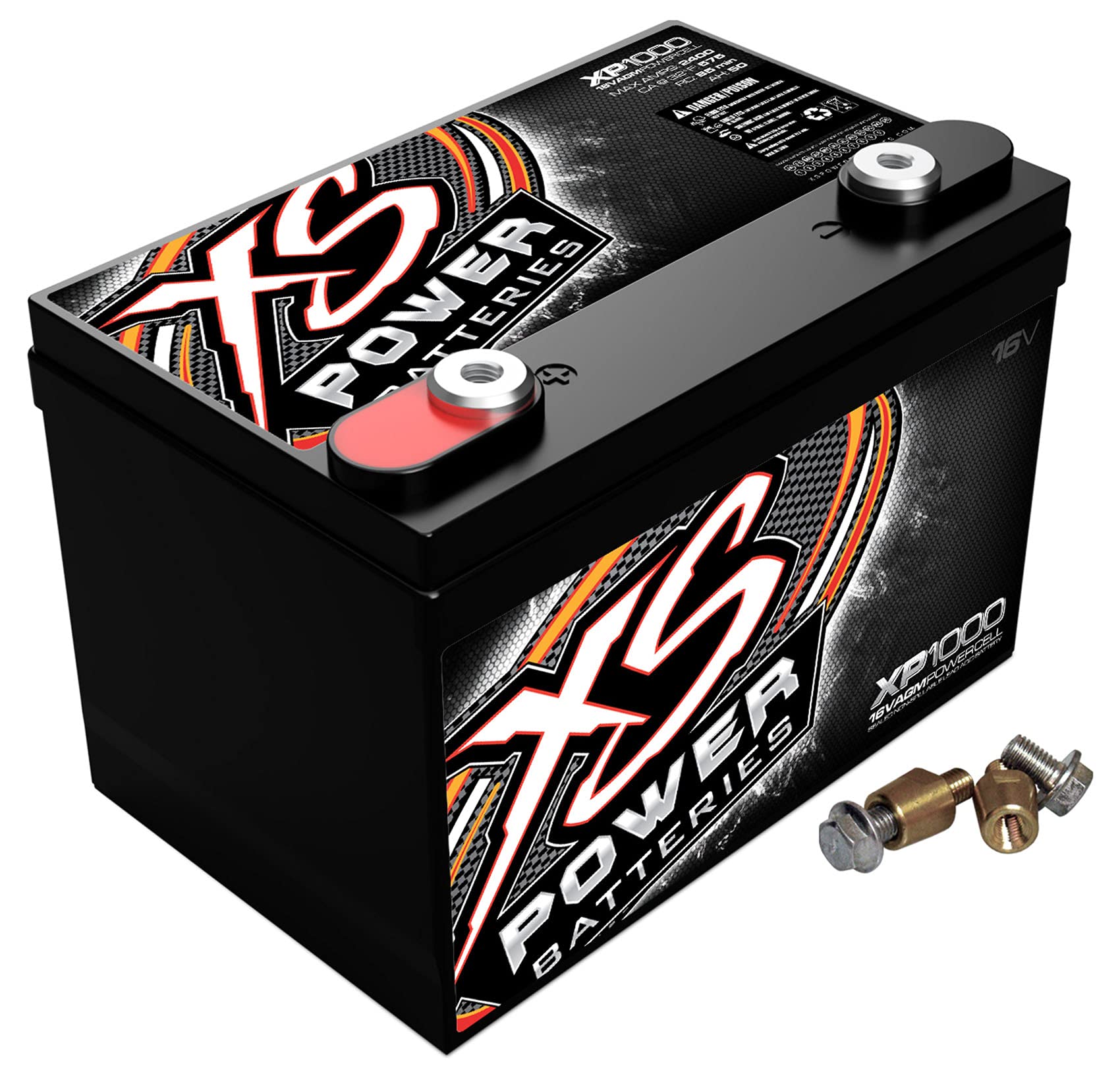 Xs Power Xp1000 Agm Series 2400 Max Amp 675 Cranking Amp 16V Battery With 3/8'' Stud Adapter And 10.25'' Hardware