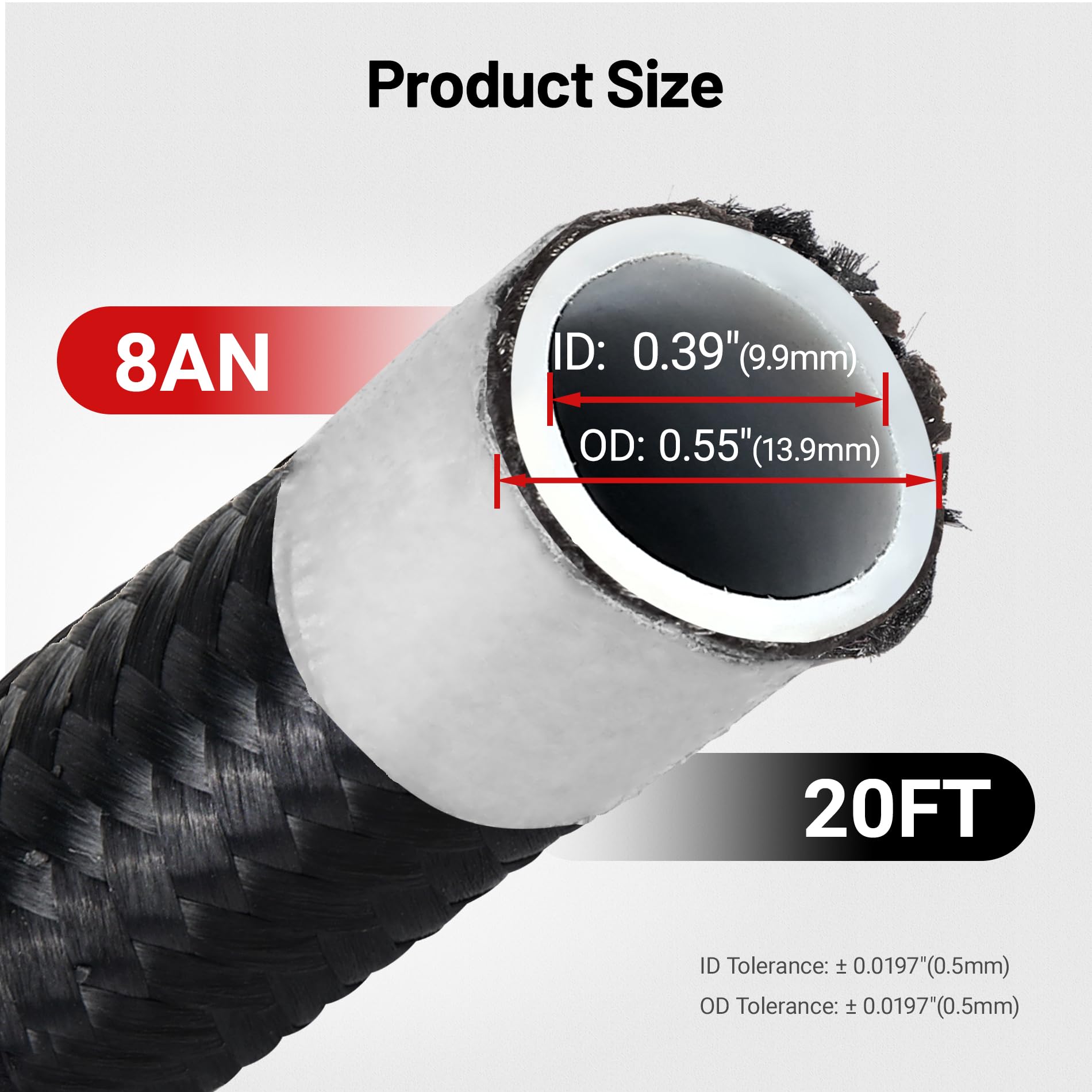 Evil Energy 8An Ptfe Fuel Hose Line, An8 Fuel Line E85 Nylon Braided 20Ft Black