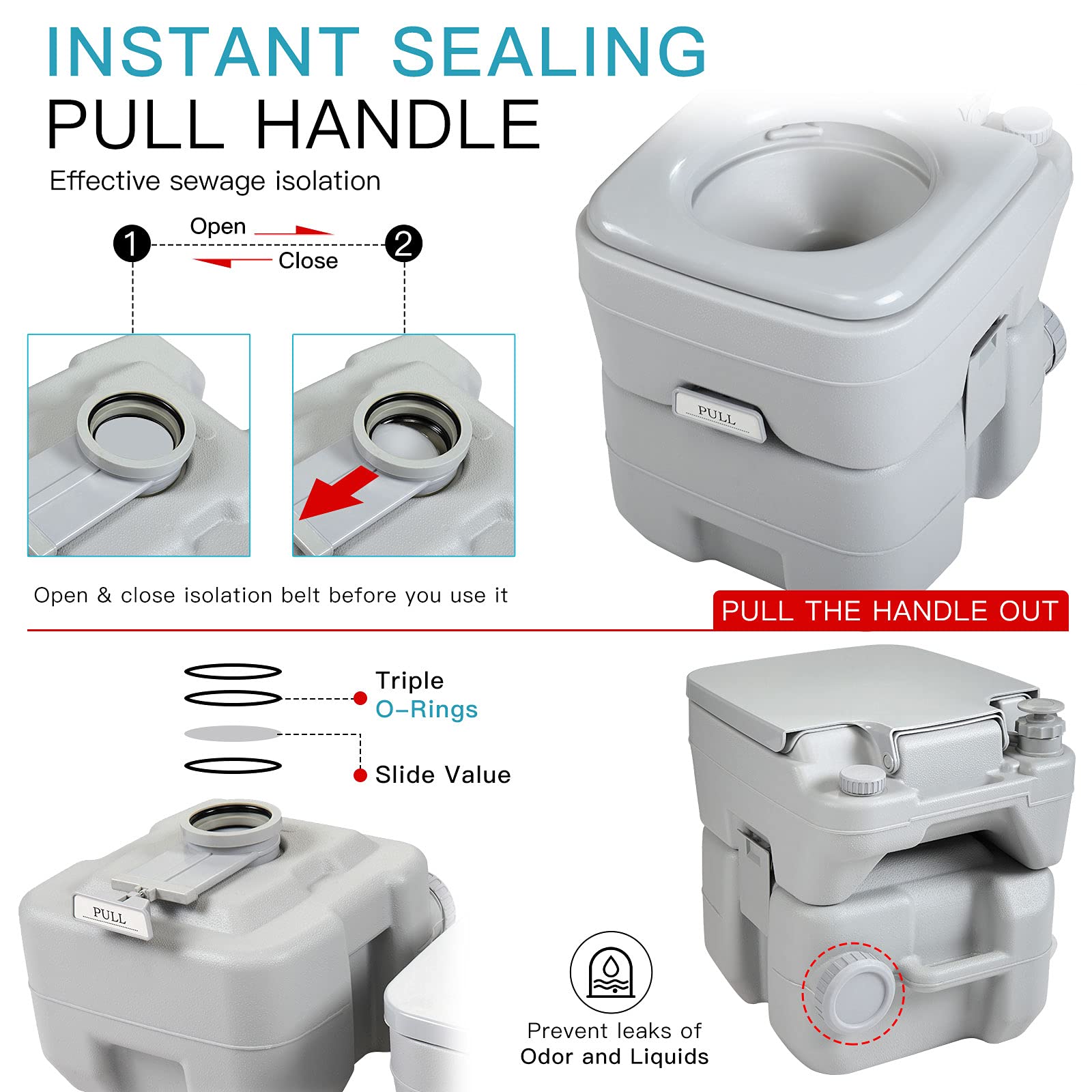 Jaxpety 5.3 Gallon Camping Toilet Portable Travel Toilet W/Sealing Slide Valve, Anti-Leak Water Pump, Carry Handle, Large Capaci