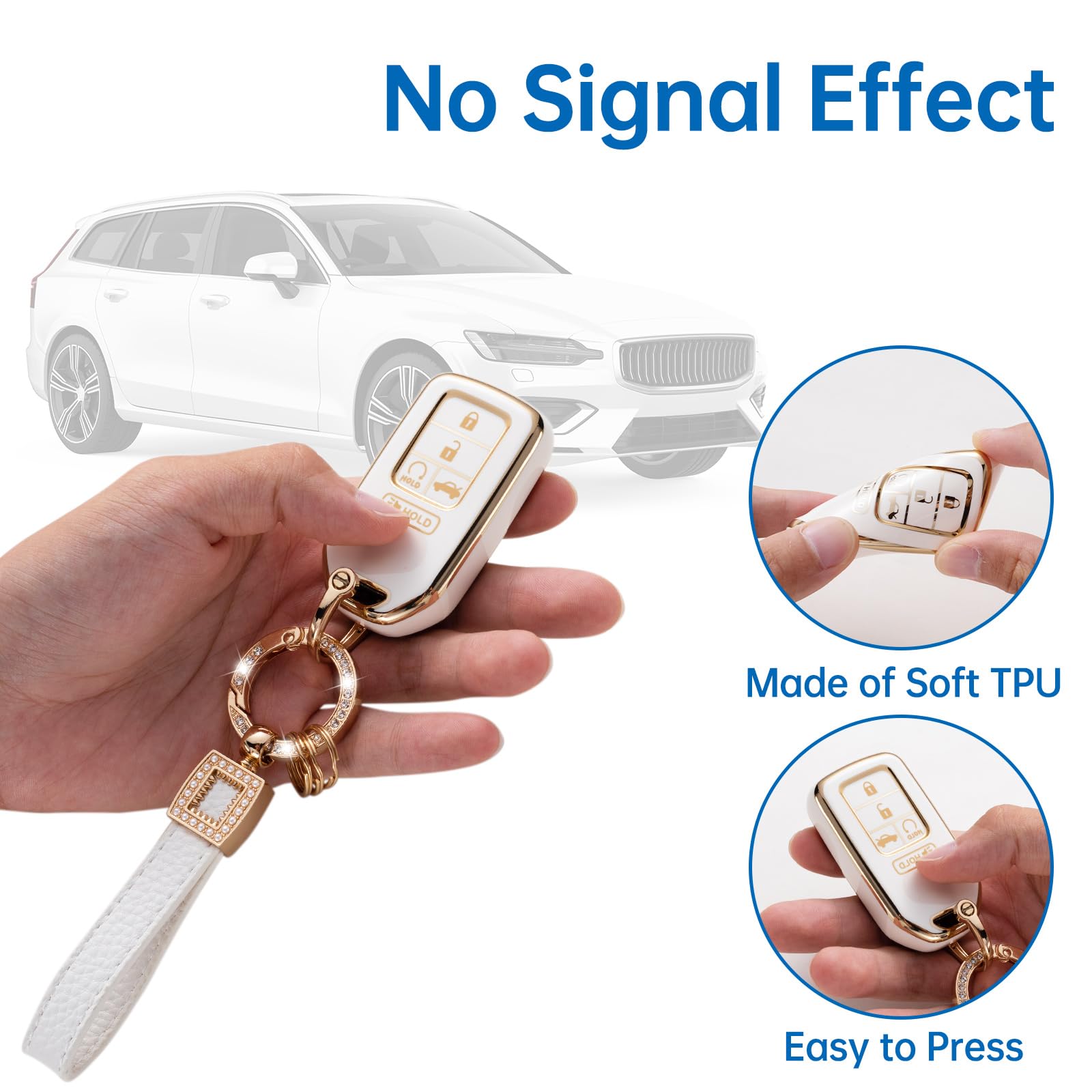 Cacarlike For Honda Key Fob Cover With Leather Lanyard, Car Key Fob Case Compatible With Honda Accord Civic Crv Odyssey Pilot Sm