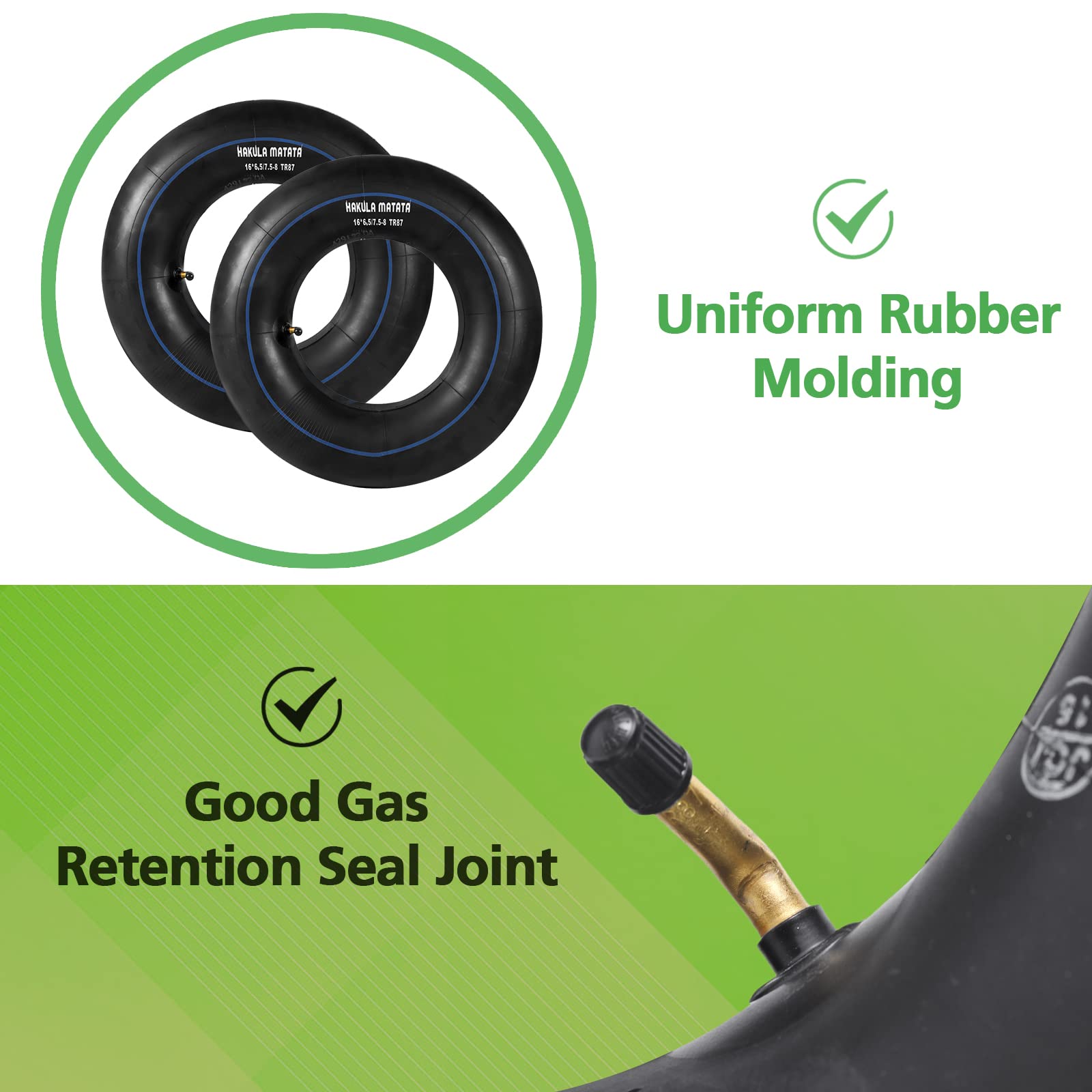 Hakula Matata 16'' 6.50-8'' / 7.50-8'' Durable Replacement Inner Tube With Tr-87 Bent Valve Stem, Heavy Duty Inner Tire Wheel Fo