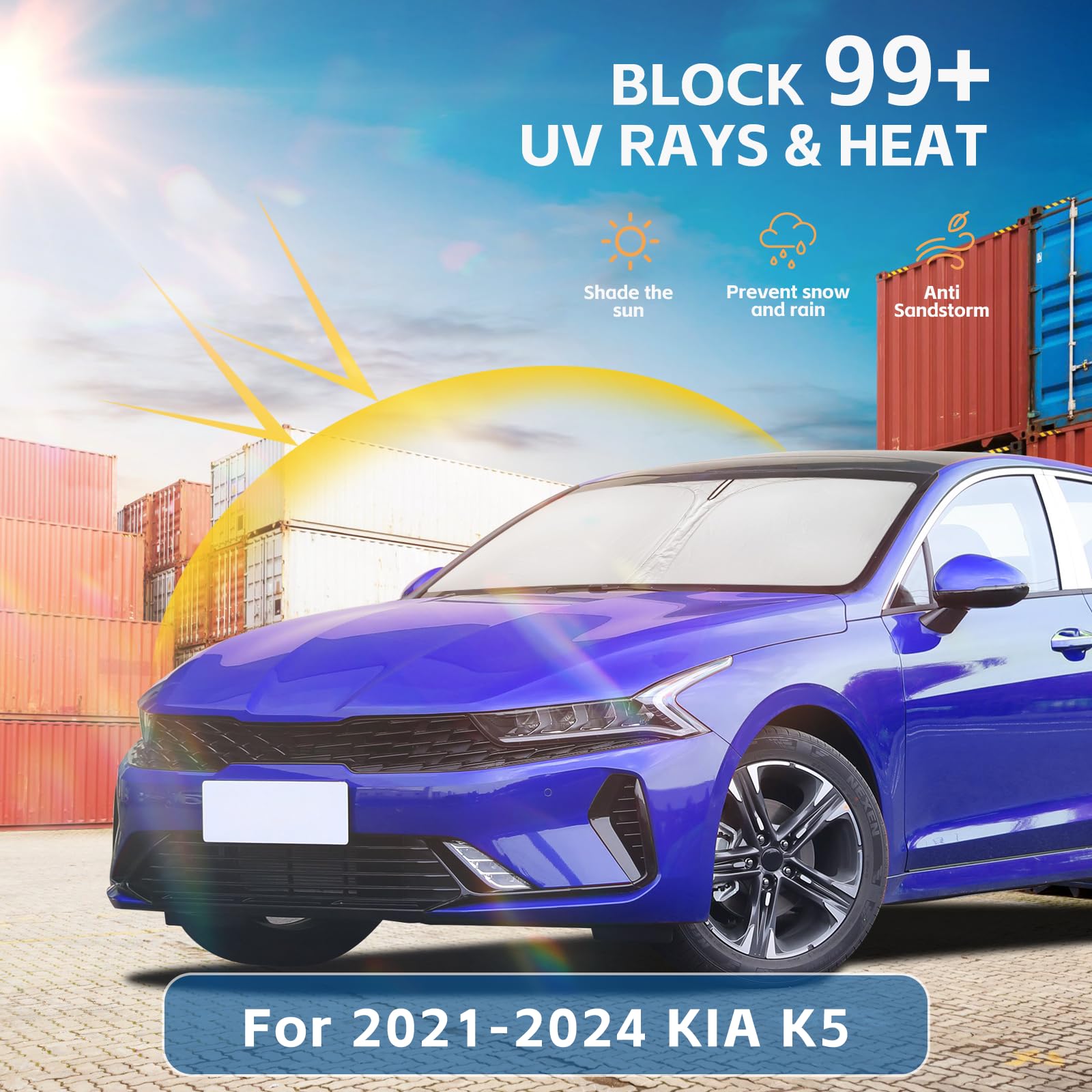 Windshield Sun Shade For Kia K5 2021 2022 2023 2024 2025 Front Window Shade Custom Fit K5, Gt-Line, Gt, Sedan Sun Visor Foldable