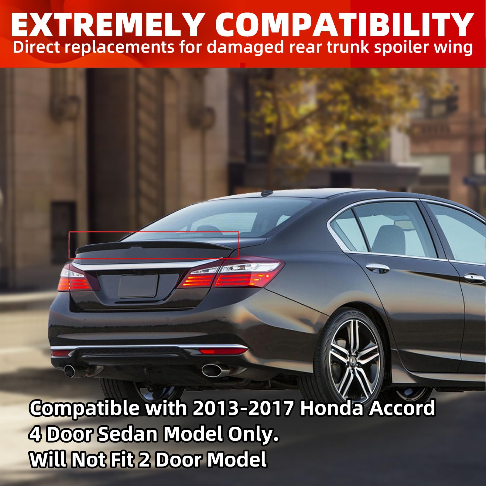 ECOTRIC Rear Trunk Spoiler Wing Compatible with 2013-2017 Honda Accord 4 Door Sedan