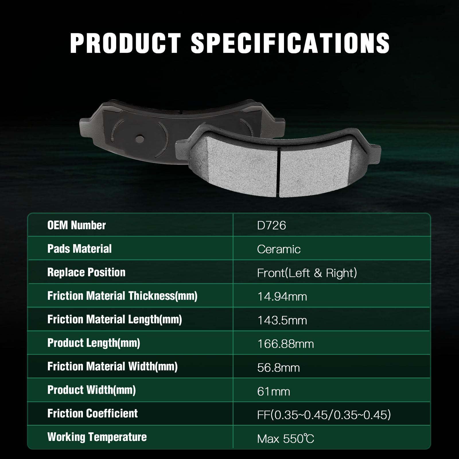 Automuto 4Pcs Front Ceramic Disc Brake Pads Set D726 For Chevrolet Blazer S10 For Gmc Jimmy Sonoma For Isuzu Hombre For Oldsmobi