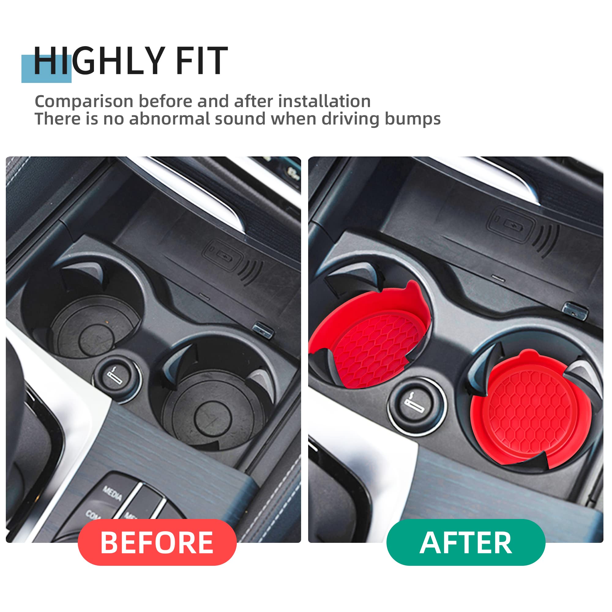 Amooca Car Cup Coaster Universal Automotive Waterproof Non-Slip Cup Holders Sift-Proof Spill Holder Car Interior Accessories 4 Pack Red