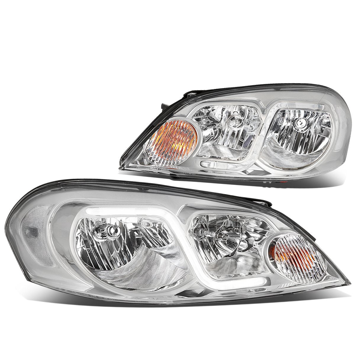 Dna Motoring Hl-Lb-Ci06-Ch-Cl1 Chrome Housing Headlights With Led Day Running Light Strip Replacement For 06-13 Impala