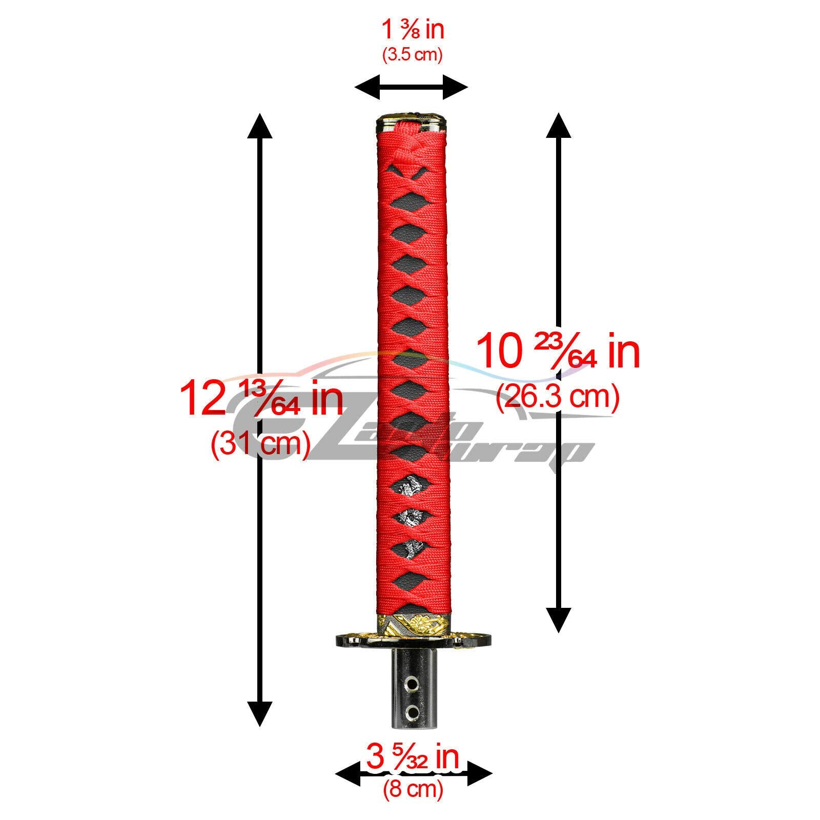 EZAUTO WRAP 26cm Red Black Shift Knob Samurai Sword Alloy Katana with Adapter Universal