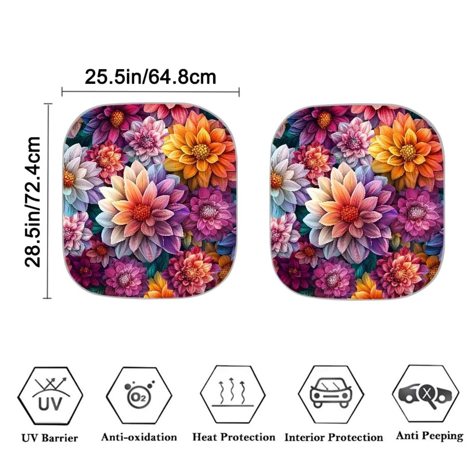 Renewold Gift For Women Men Foldable Sun Shade Boho Flower Dahlia Sunshade For Car Windshield Car Window Covers Uv Rays Heat Sun