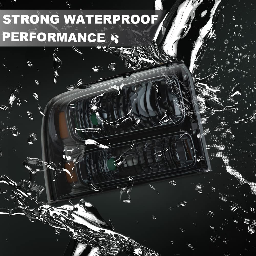 Pit66 Headlights Assembly Compatible With 2005-2007 Ford F250 F350 F450 F550 Super Duty/ 2005 Excursion,(Not Fit Sealed Beam Hea