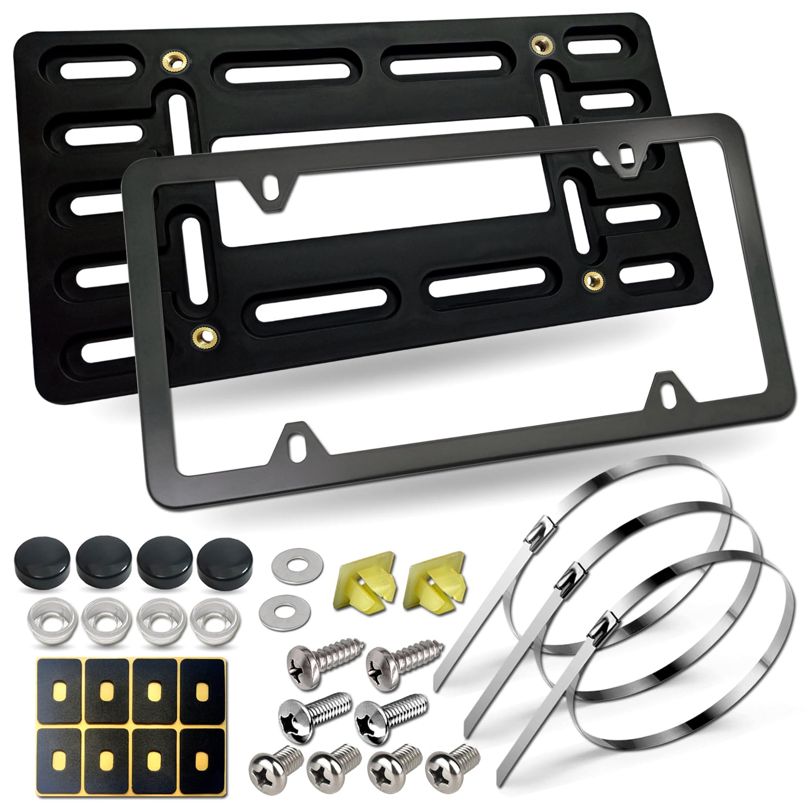 Bggtmo Front License Plate Mounting Kit- License Plate Bracket Holder Frame- Universal Bumper Car Tag Frame Mount Adapter With S